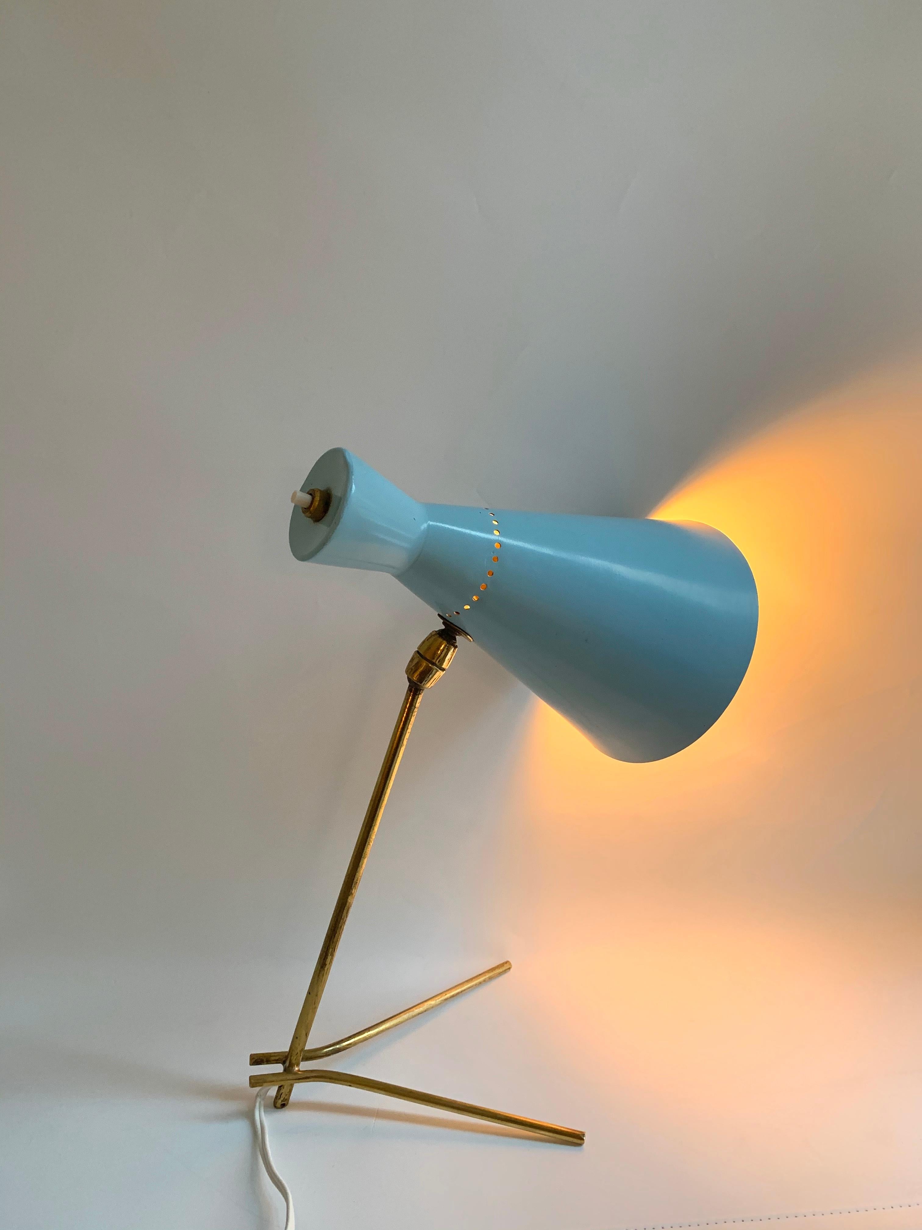 Mid-20th Century 1950s Stilux Milano Light Blue and brass Table Lamp For Sale