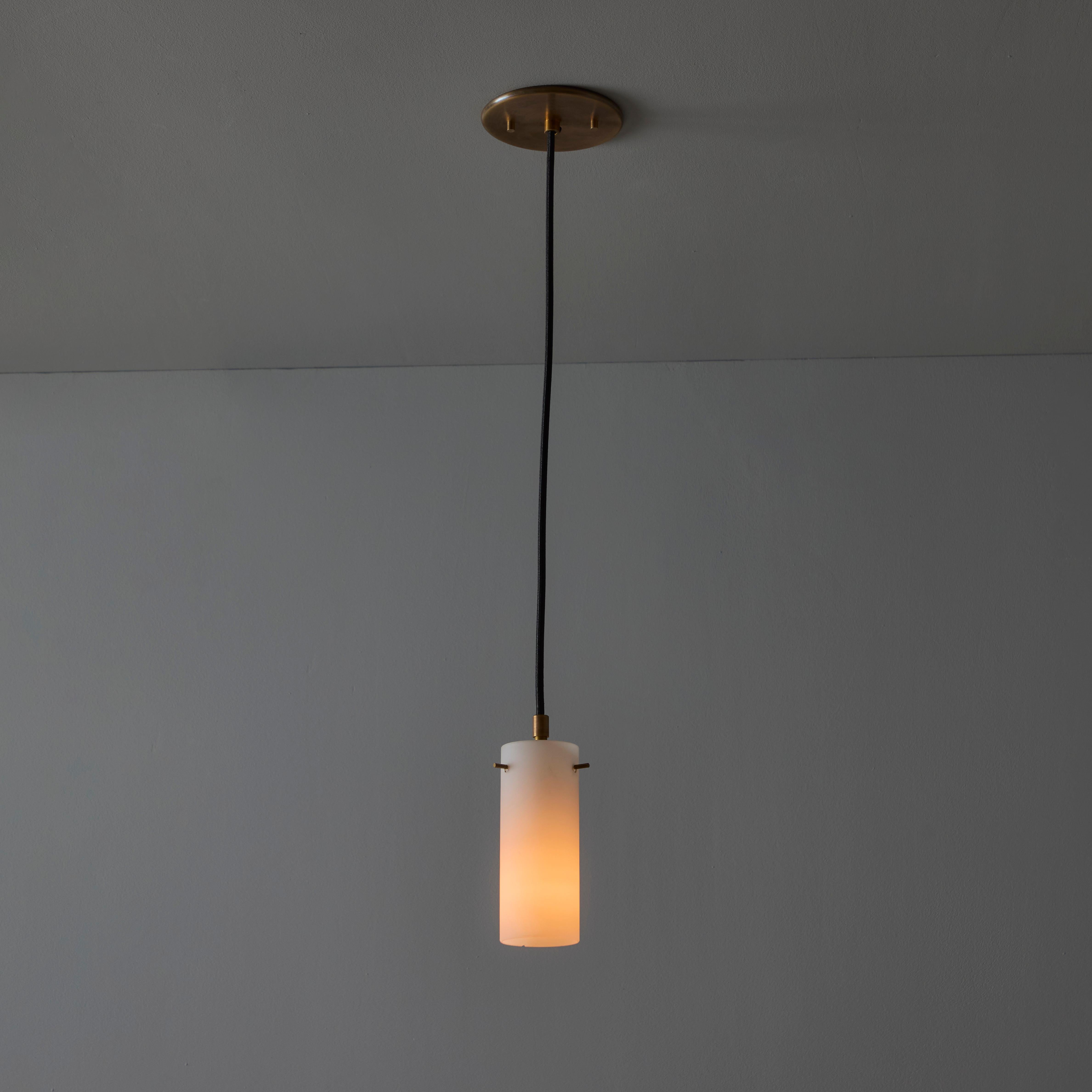 Mid-Century Modern 1950s Stilux Milano Opaline Glass & Brass Pendant For Sale