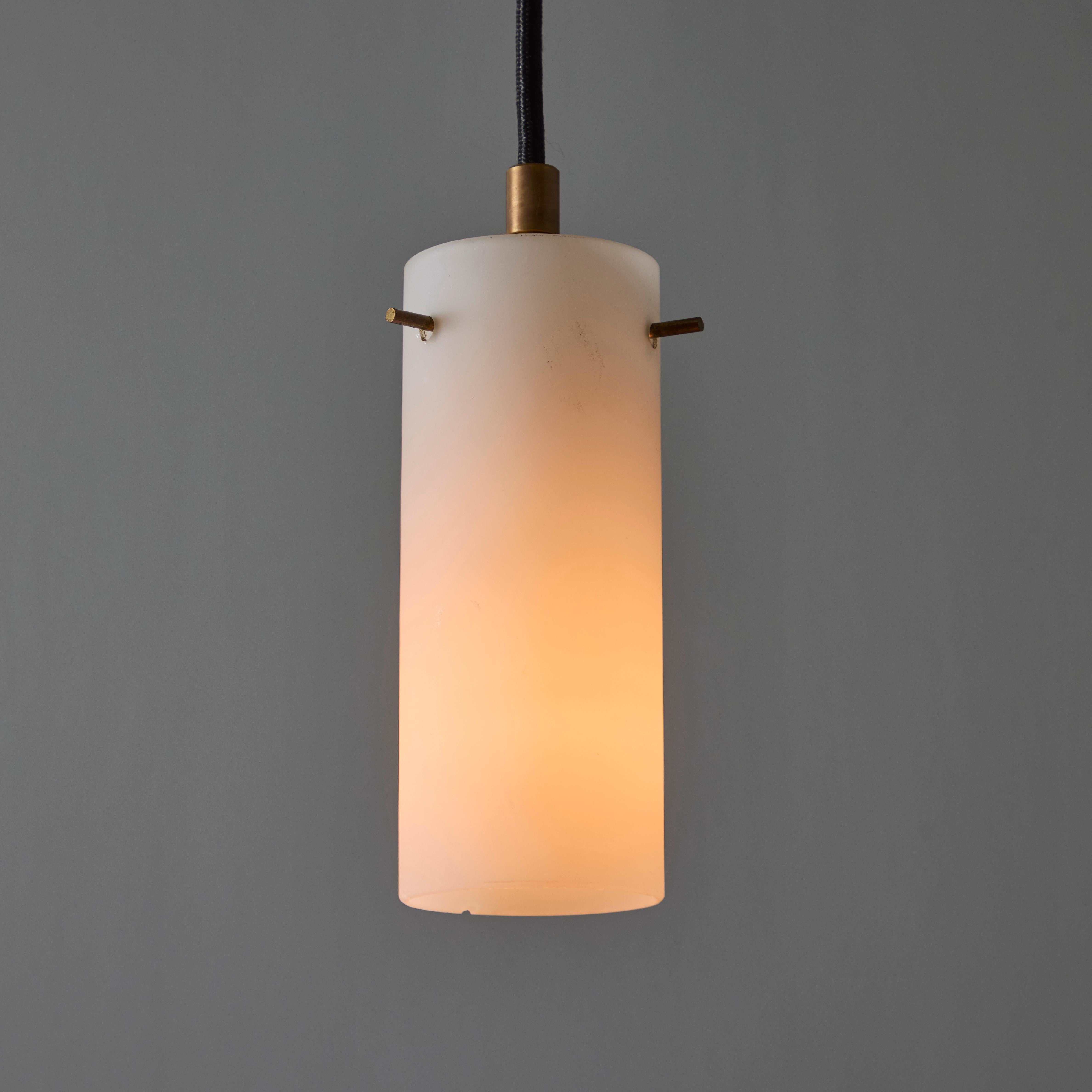 Italian 1950s Stilux Milano Opaline Glass & Brass Pendant For Sale