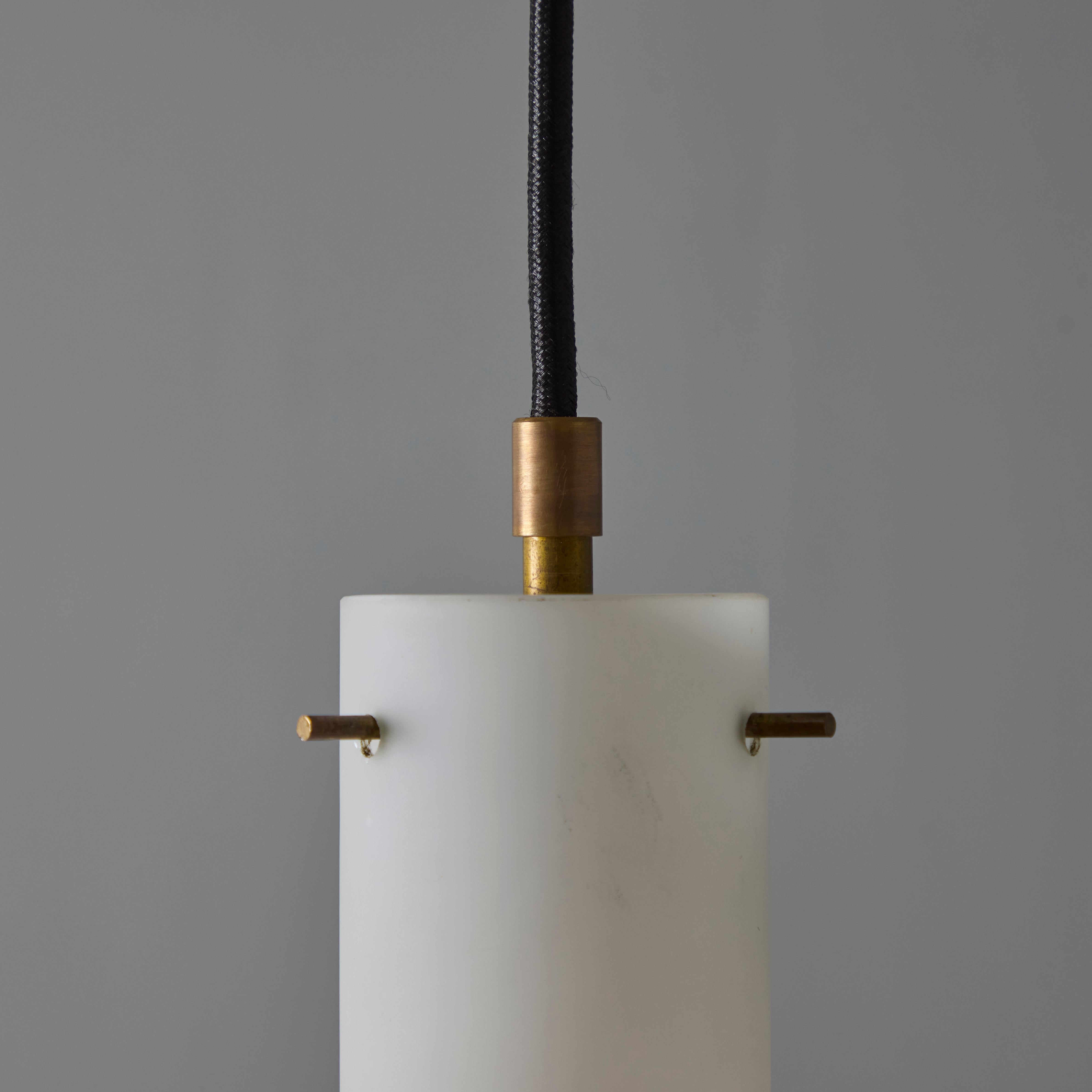 Metal 1950s Stilux Milano Opaline Glass & Brass Pendant For Sale