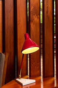 1950s Stilux Milano Red and White Marble Table Lamp