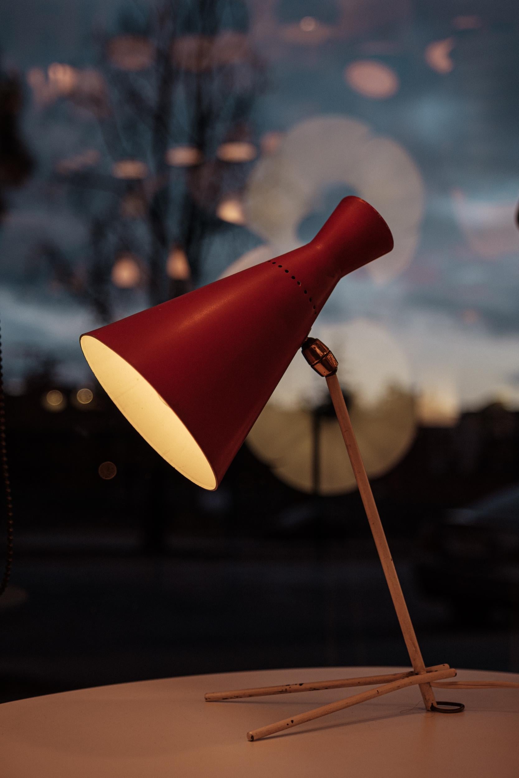 1950s Stilux Milano Red and White Table Lamp 1