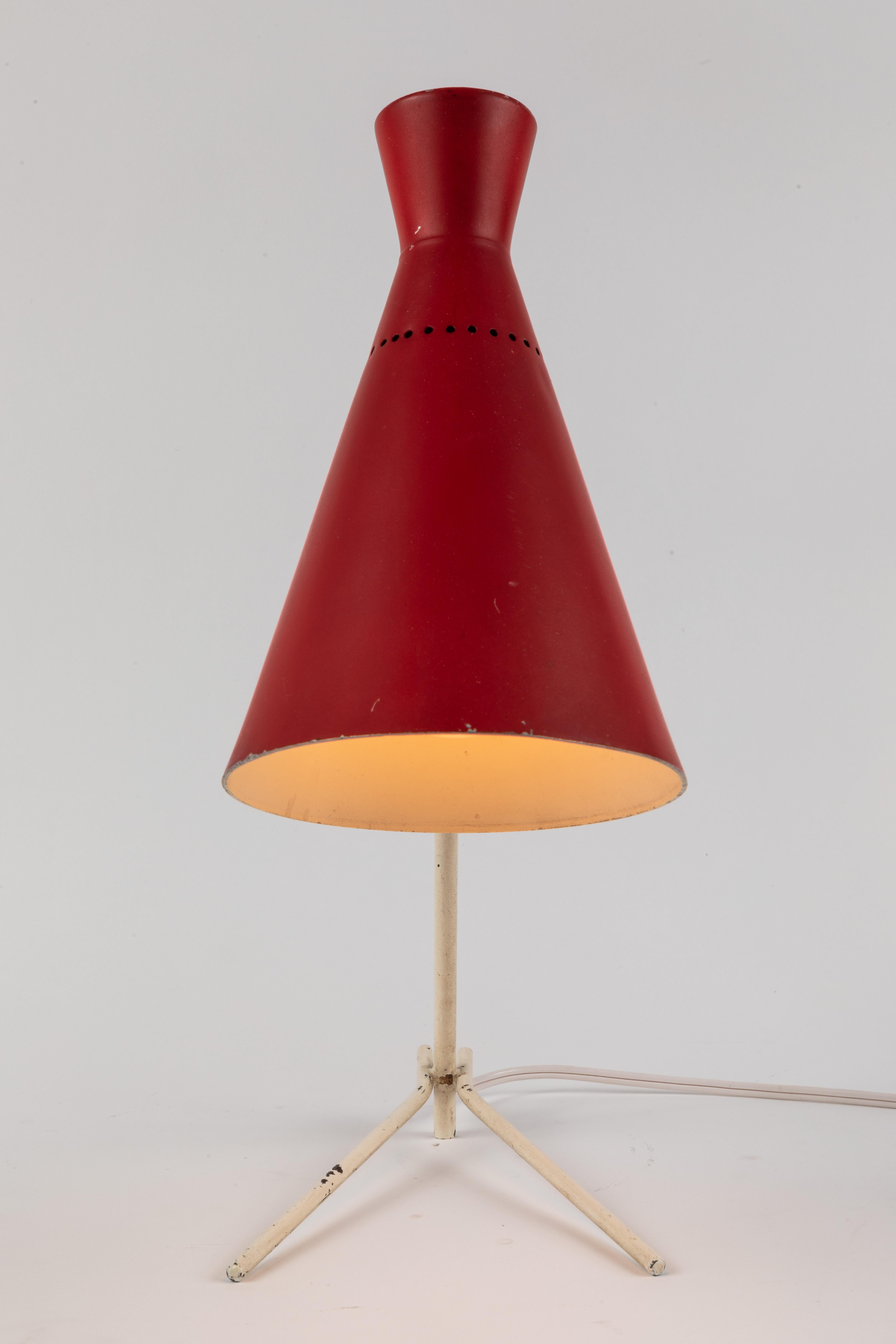 Italian 1950s Stilux Milano Red and White Table Lamp