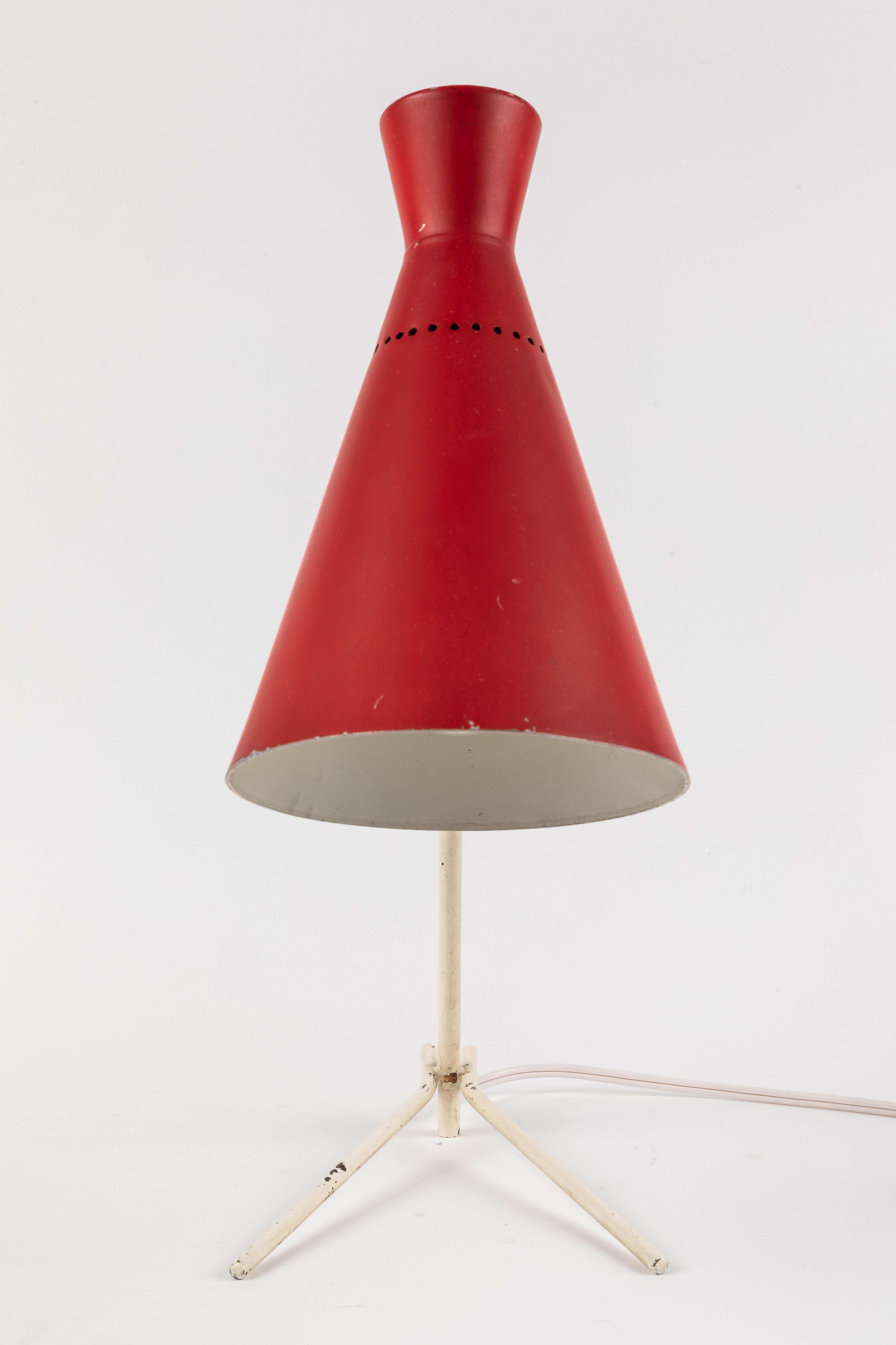 Painted 1950s Stilux Milano Red and White Table Lamp