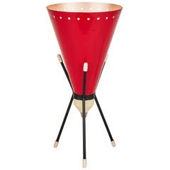1950s Stilux Milano Red Conical Tripod Table Lamp