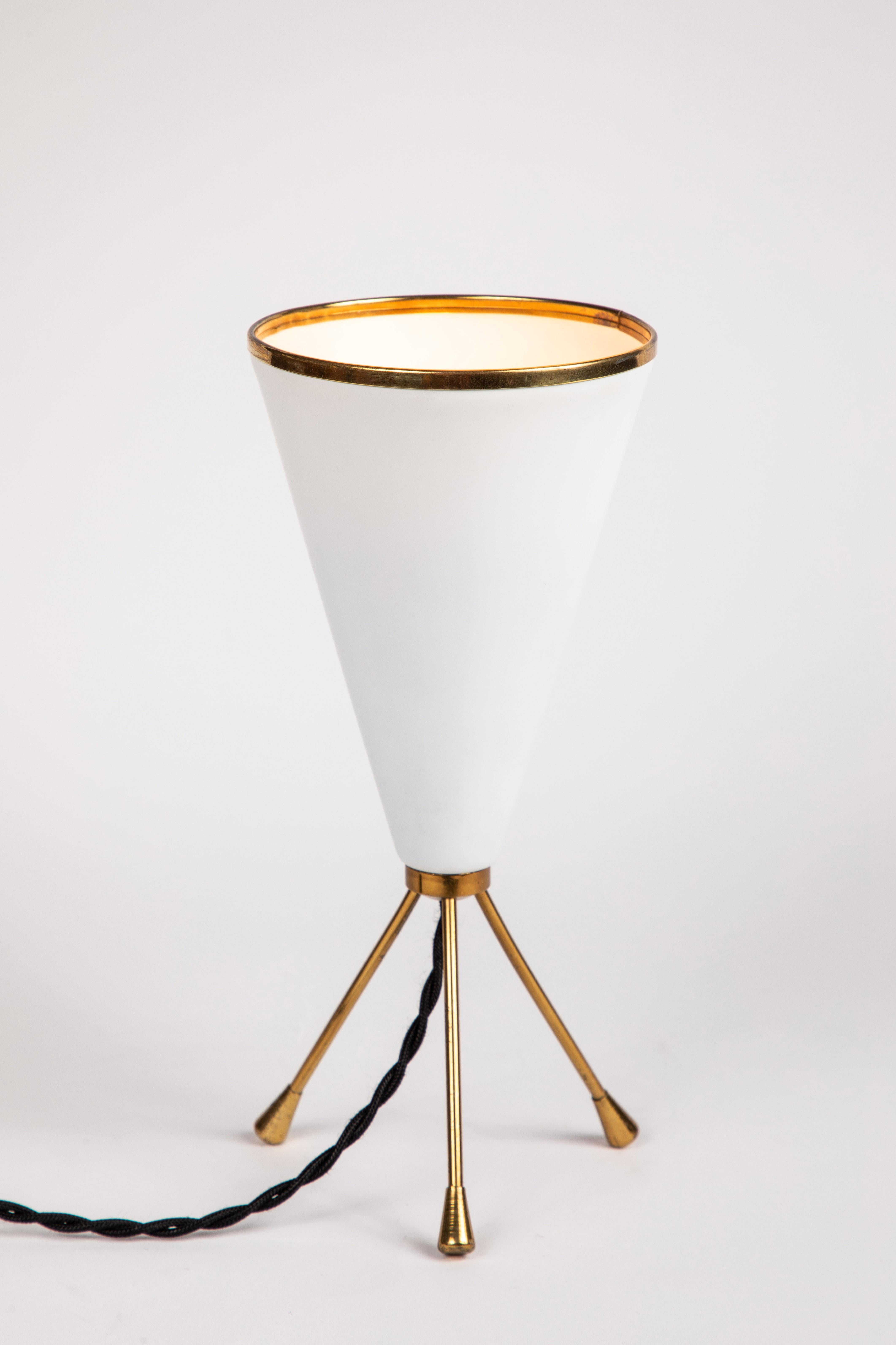 Mid-Century Modern 1950s Stilux Milano White Cone Tripod Table Lamp For Sale