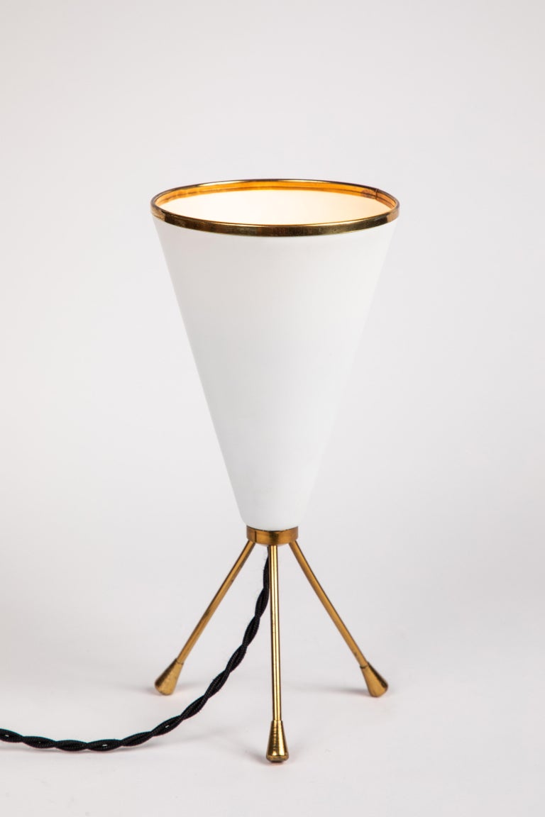 Italian 1950s Stilux Milano White Cone Tripod Table Lamp For Sale