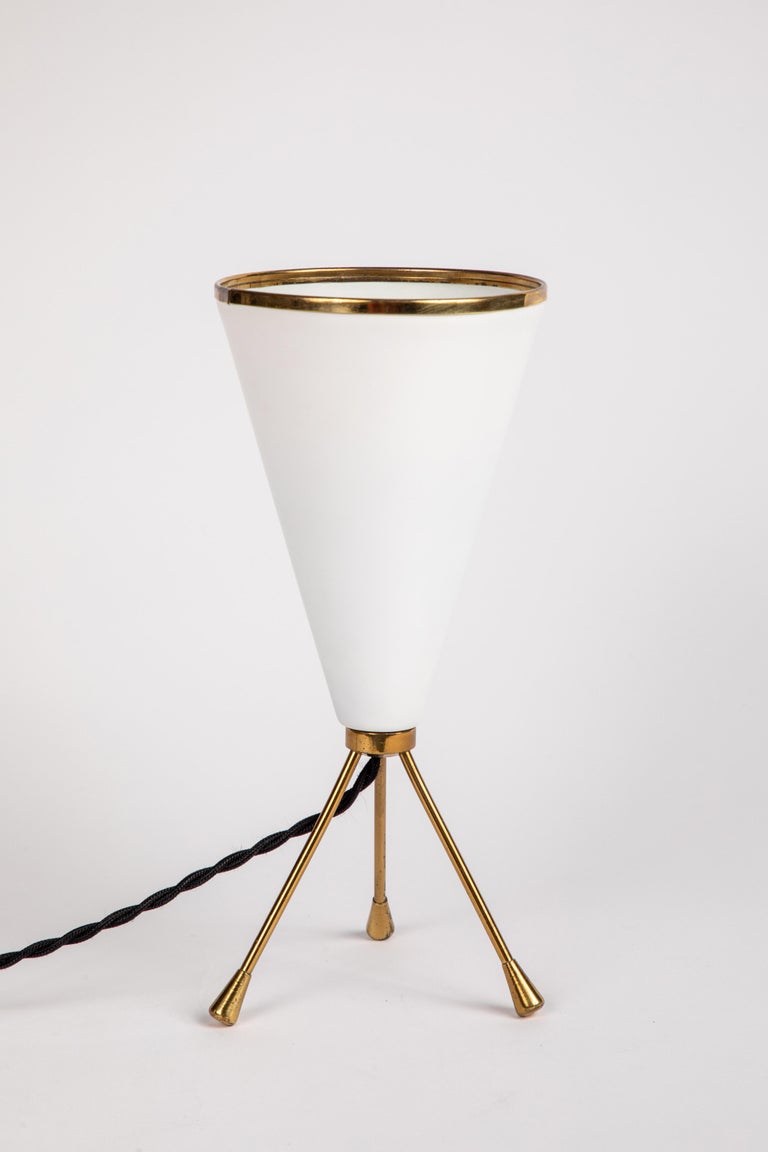 Painted 1950s Stilux Milano White Cone Tripod Table Lamp For Sale
