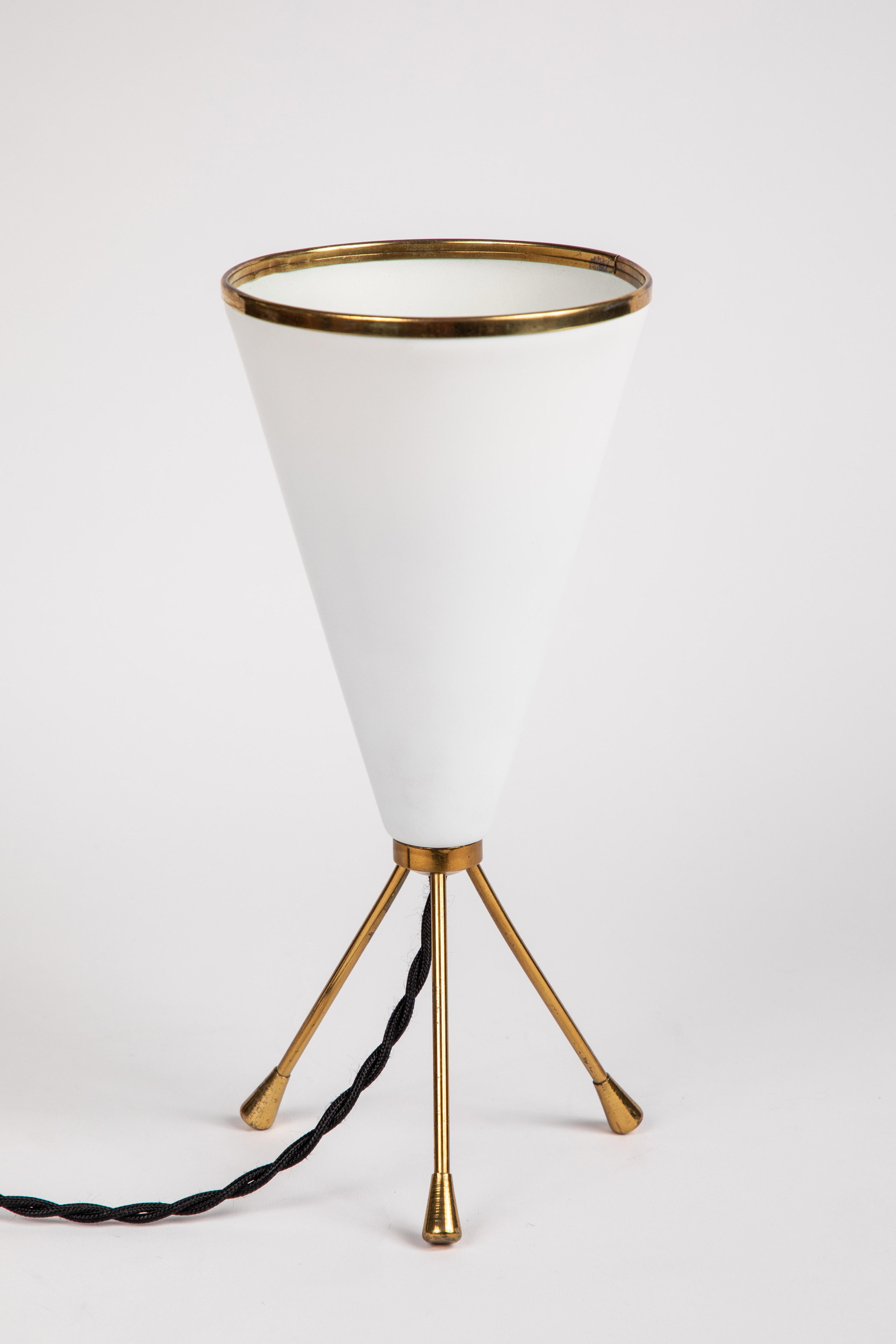 Painted 1950s Stilux Milano White Cone Tripod Table Lamp For Sale