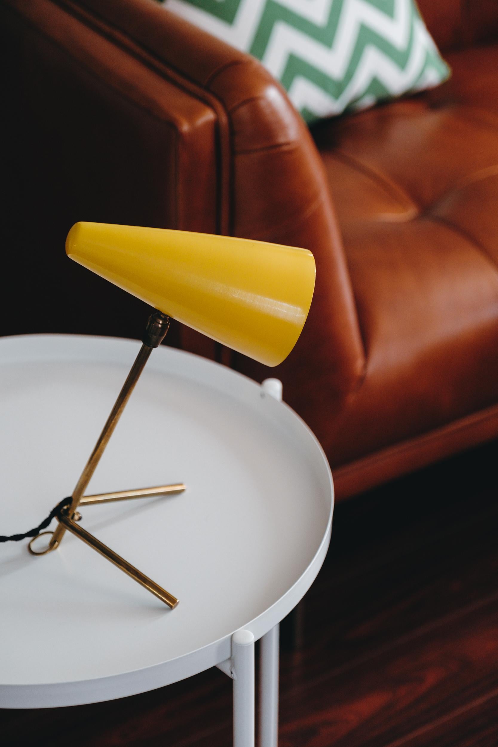 Italian 1950s Stilux Milano Yellow Conical Table Lamp For Sale
