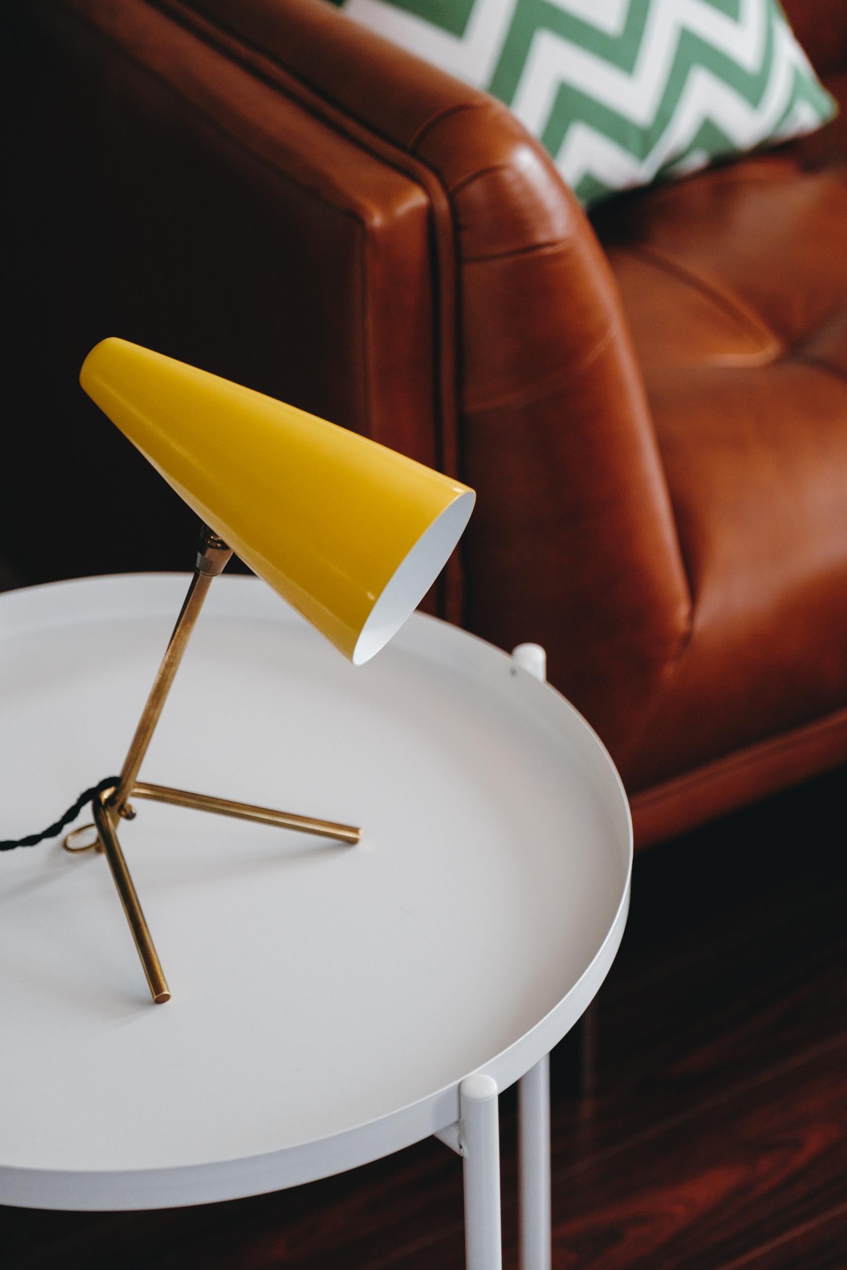 Painted 1950s Stilux Milano Yellow Conical Table Lamp For Sale