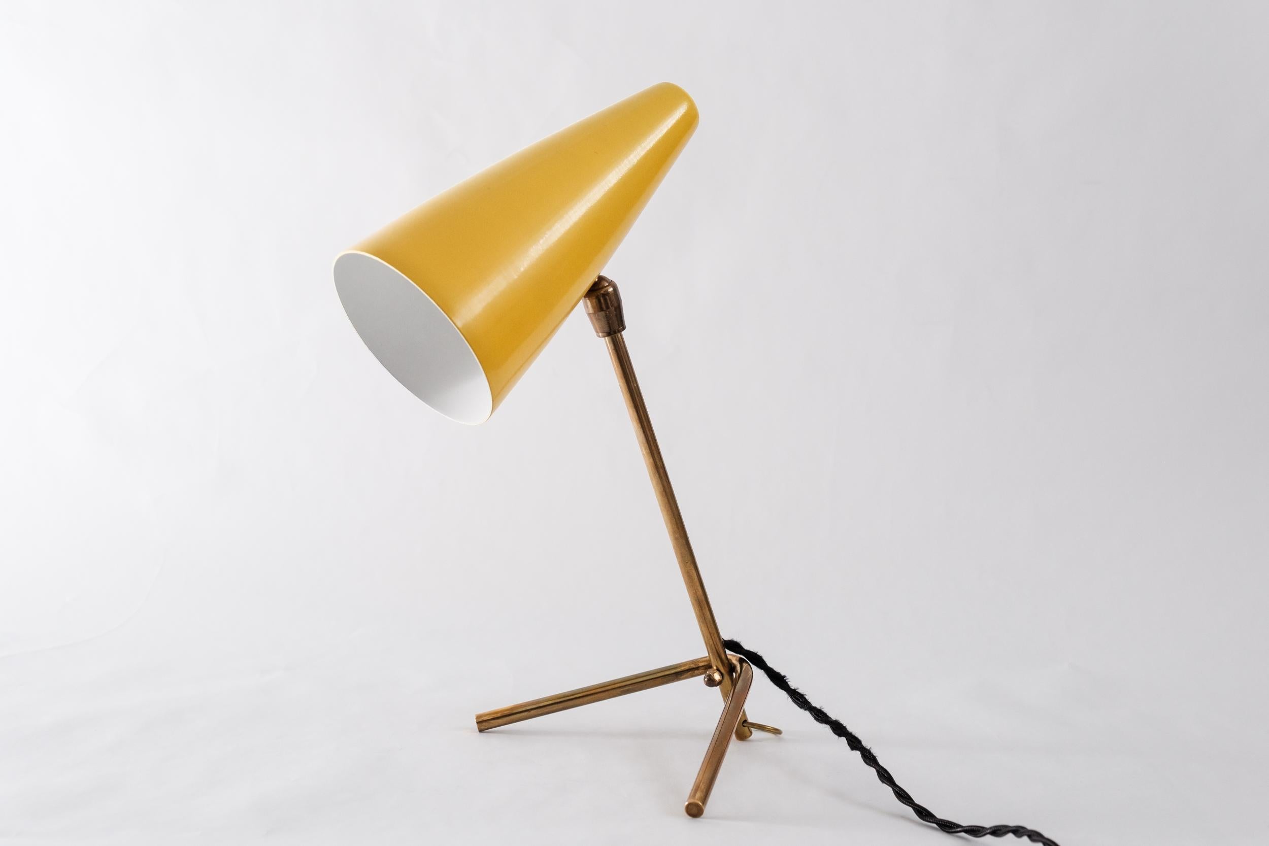 Brass 1950s Stilux Milano Yellow Conical Table Lamp For Sale