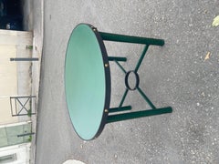 1950's Stitched black and green leather side table by Jacques Adnet