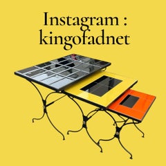 Mesas nido de cuero cosido y cerámica de los años 50, por Jacques Adnet