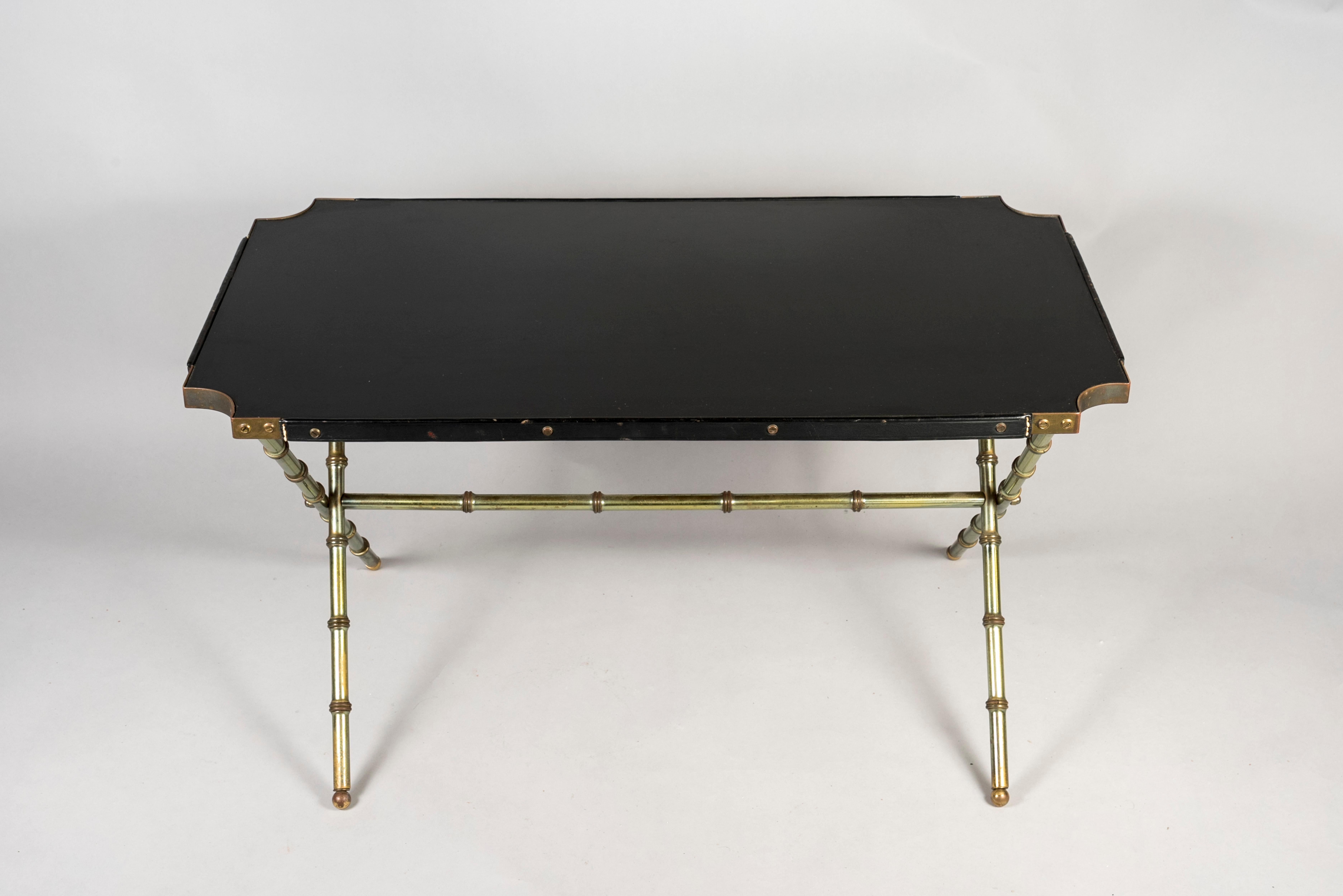 French 1950's Stitched Leather and Formica Table by Jacques Adnet For Sale