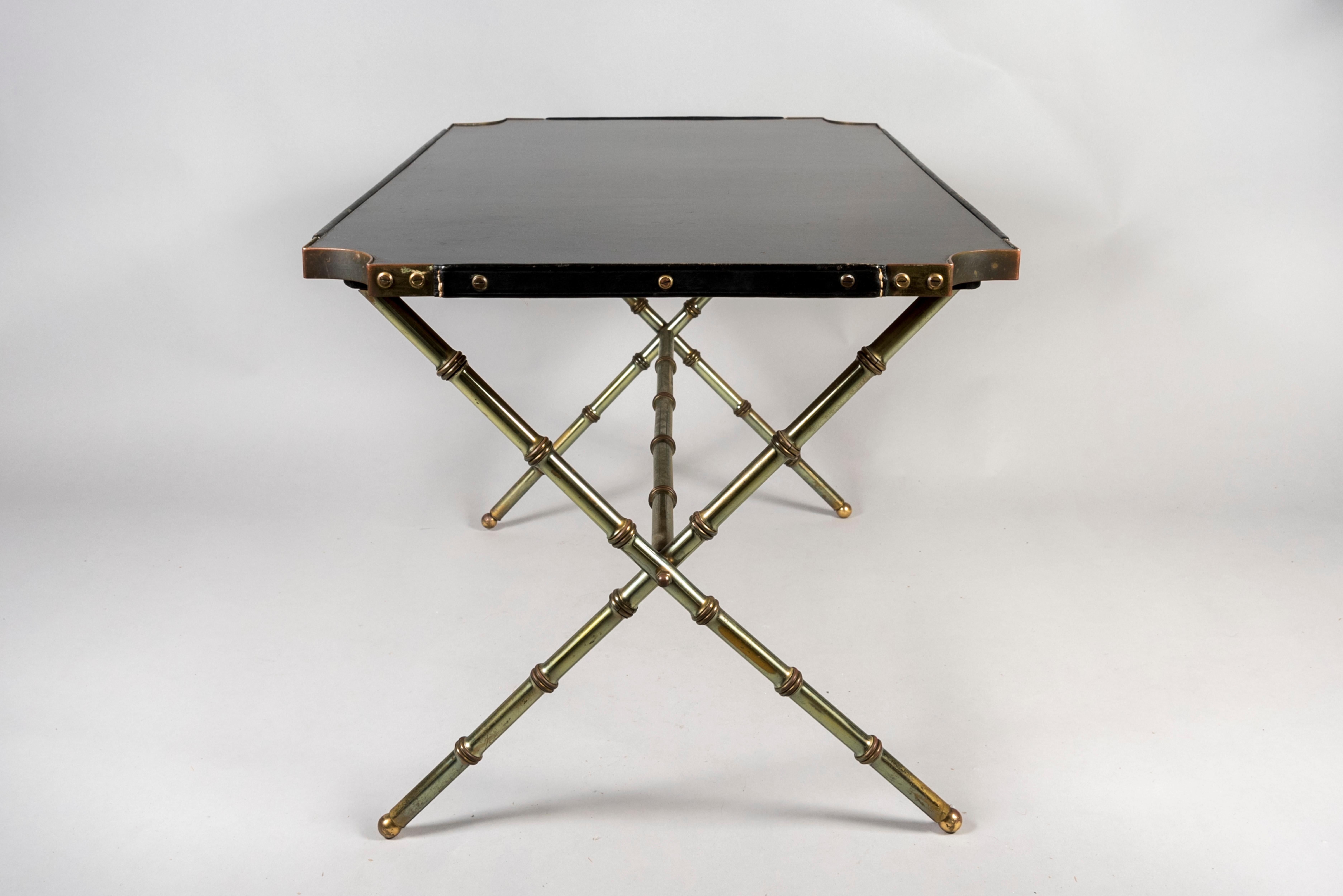 Mid-20th Century 1950's Stitched Leather and Formica Table by Jacques Adnet For Sale