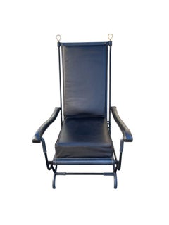 Fauteuil en cuir et métal Stitch par Jacques Adnet, années 50