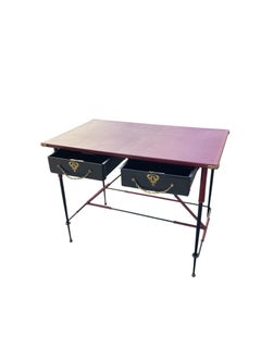 1950's Stitched leather and metal desk by Jacques Adnet