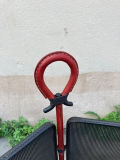 1950's Stitched leather and metal fire screen by Jacques Adnet