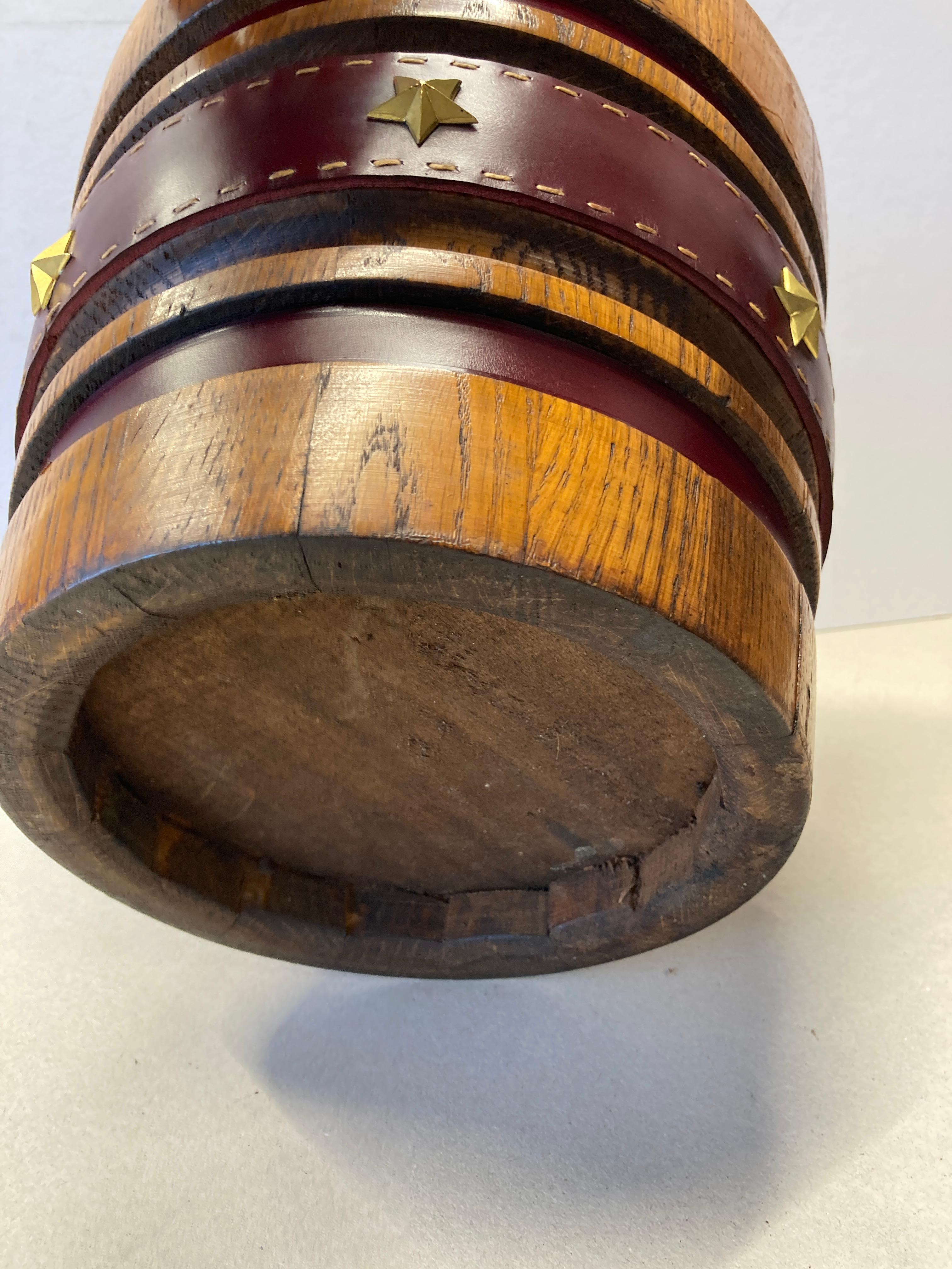 Leather 1950's Stitched leather and oak paper bin by Jacques Adnet For Sale