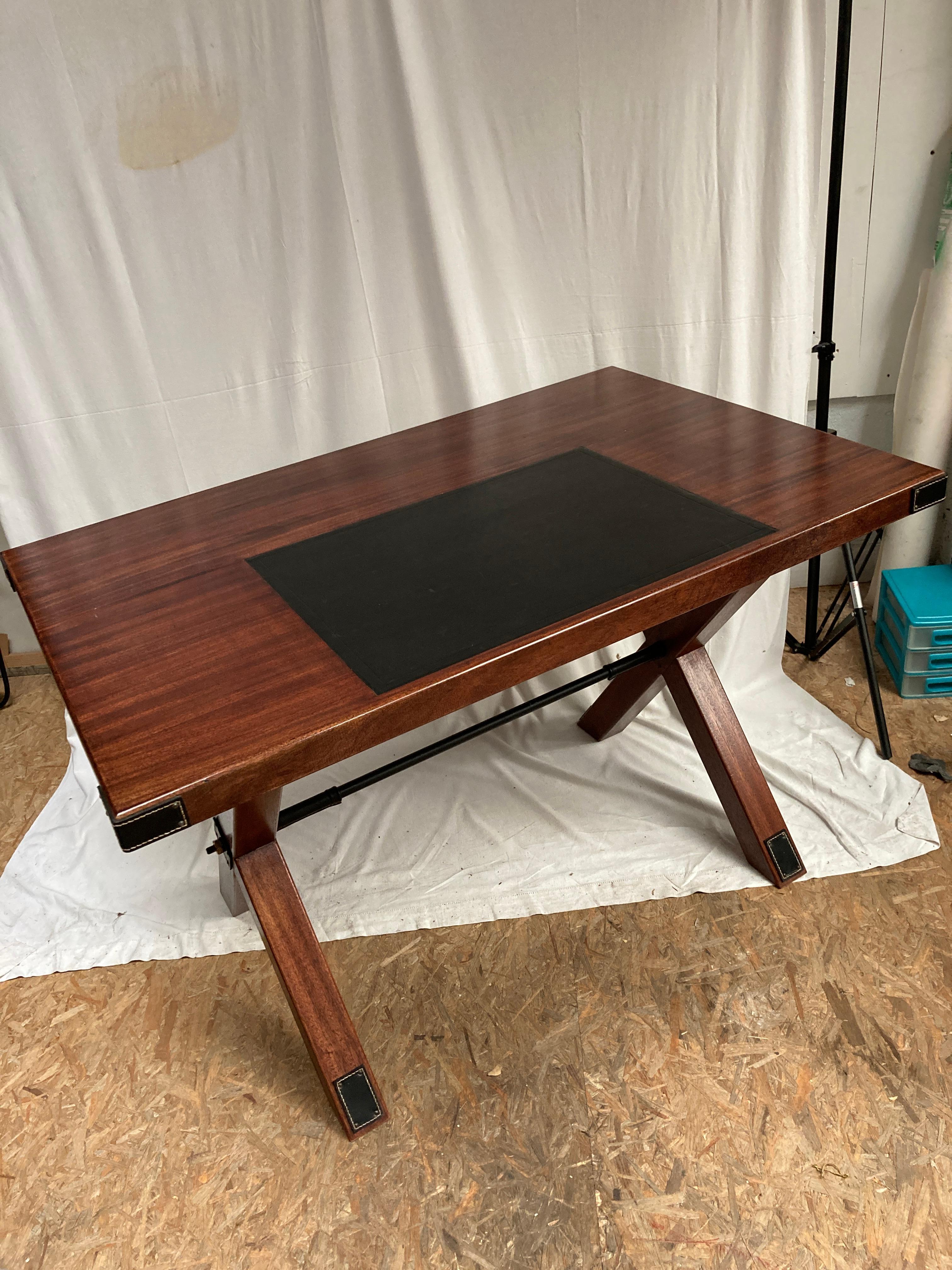 1950's Stitched leather and pearwood writing table by Jacques Adnet
Rare modèle first quater of the 50's
Great vintage condition
France
