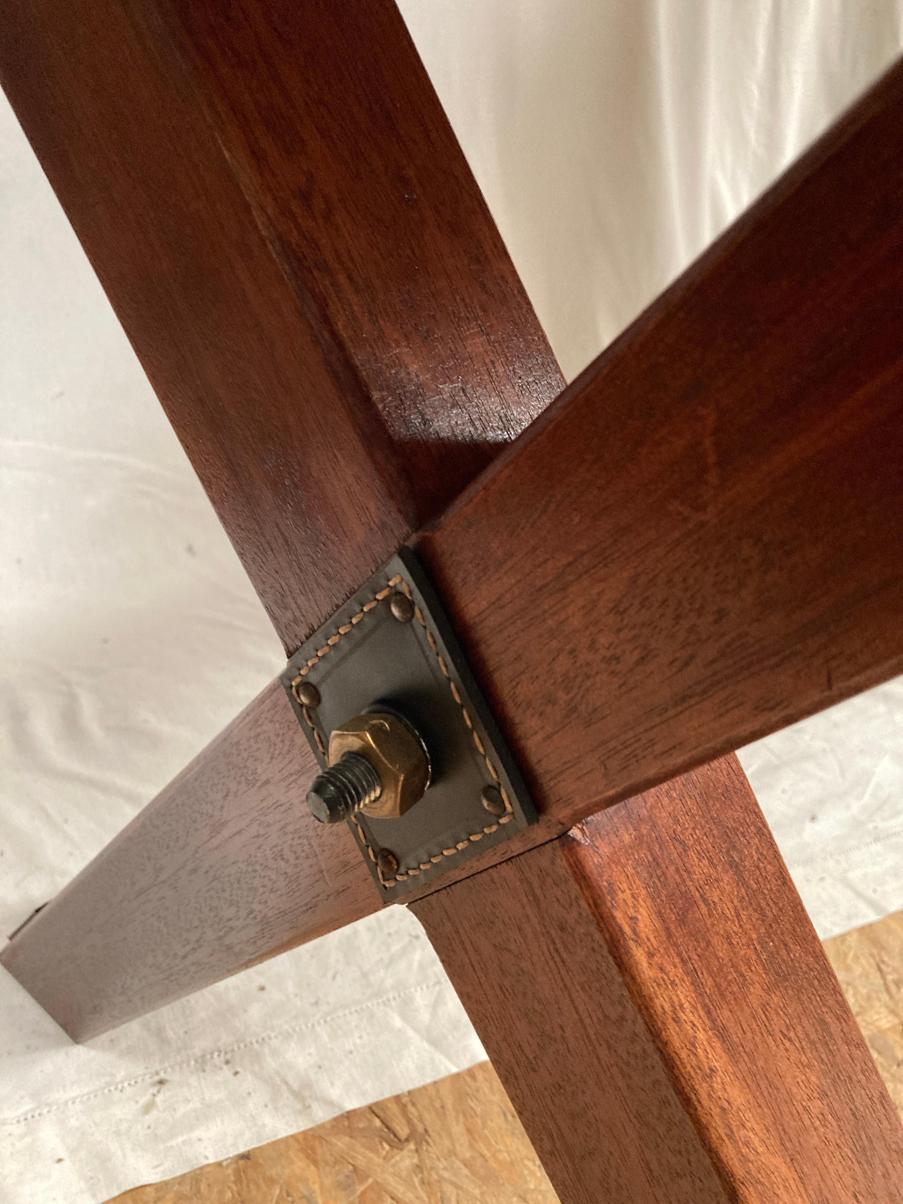 Mid-20th Century 1950's Stitched leather and patinated pearwood writing table by Jacques Adnet For Sale