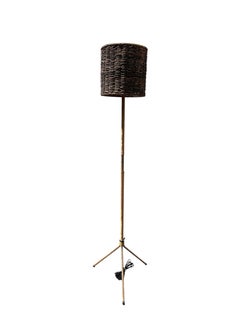 1950's Stitched leather and rattan floor lamp by Jacques Adnet