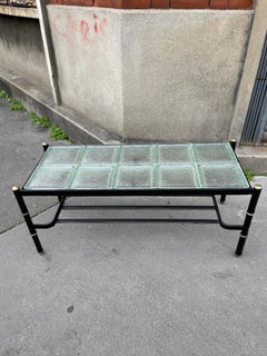 1950er Jahre Couchtisch aus genähtem Leder und Saint-Gobain-Glas von Jacques Adnet