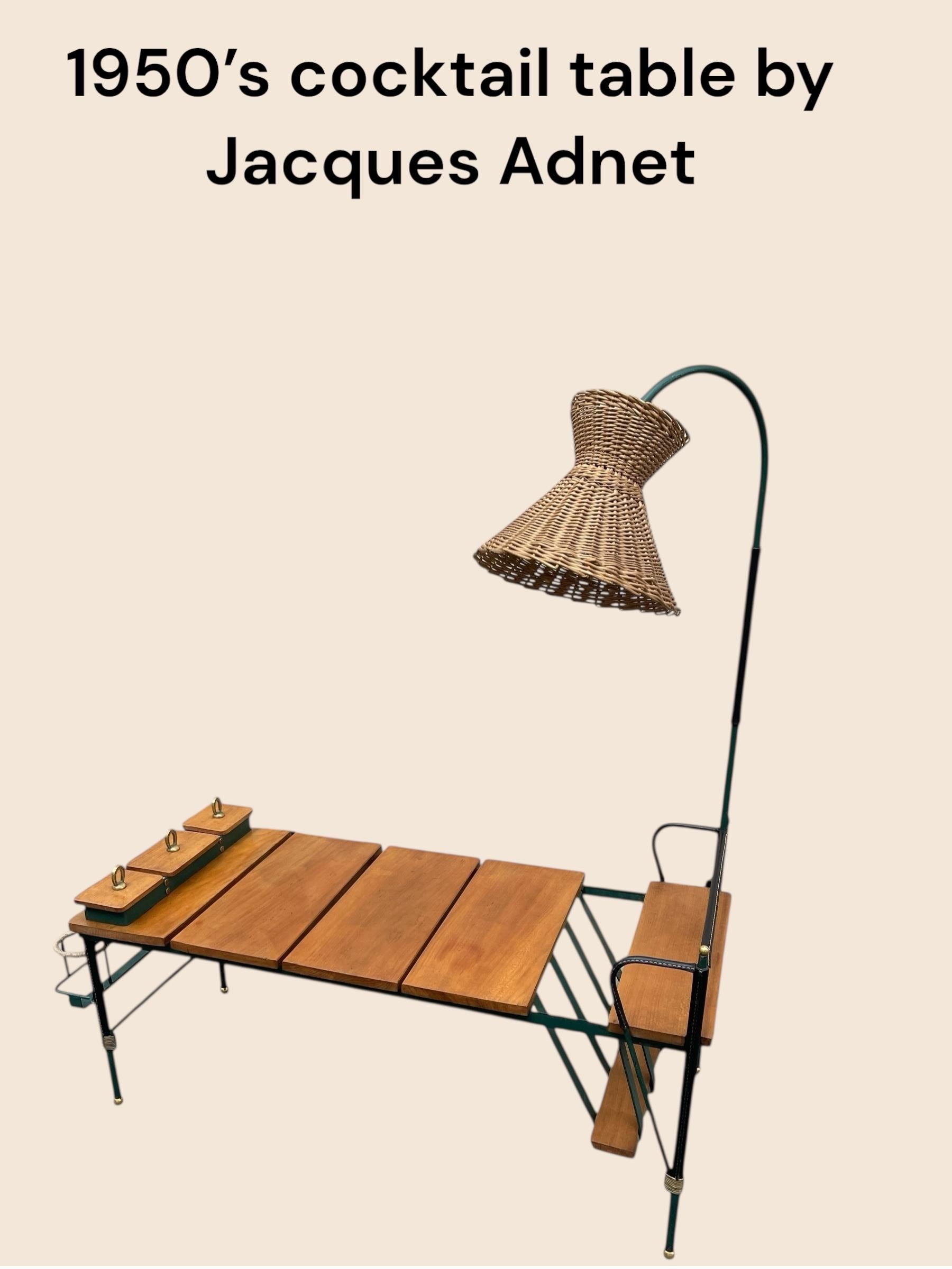Table de cocktail en bois et cuir Stitch par Jacques Adnet, années 50 en vente 9