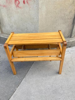 1950's Stitched leather and wood side table by Jacques Adnet