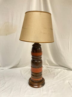 1950's stitched leather and wood  table lamp by Jacques Adnet