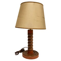 1950's Stitched leather and wood table lamp by Jacques Adnet