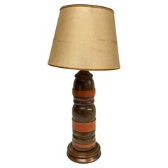 Cuero y madera cosidos en 1950  Lámpara de mesa de Jacques Adnet