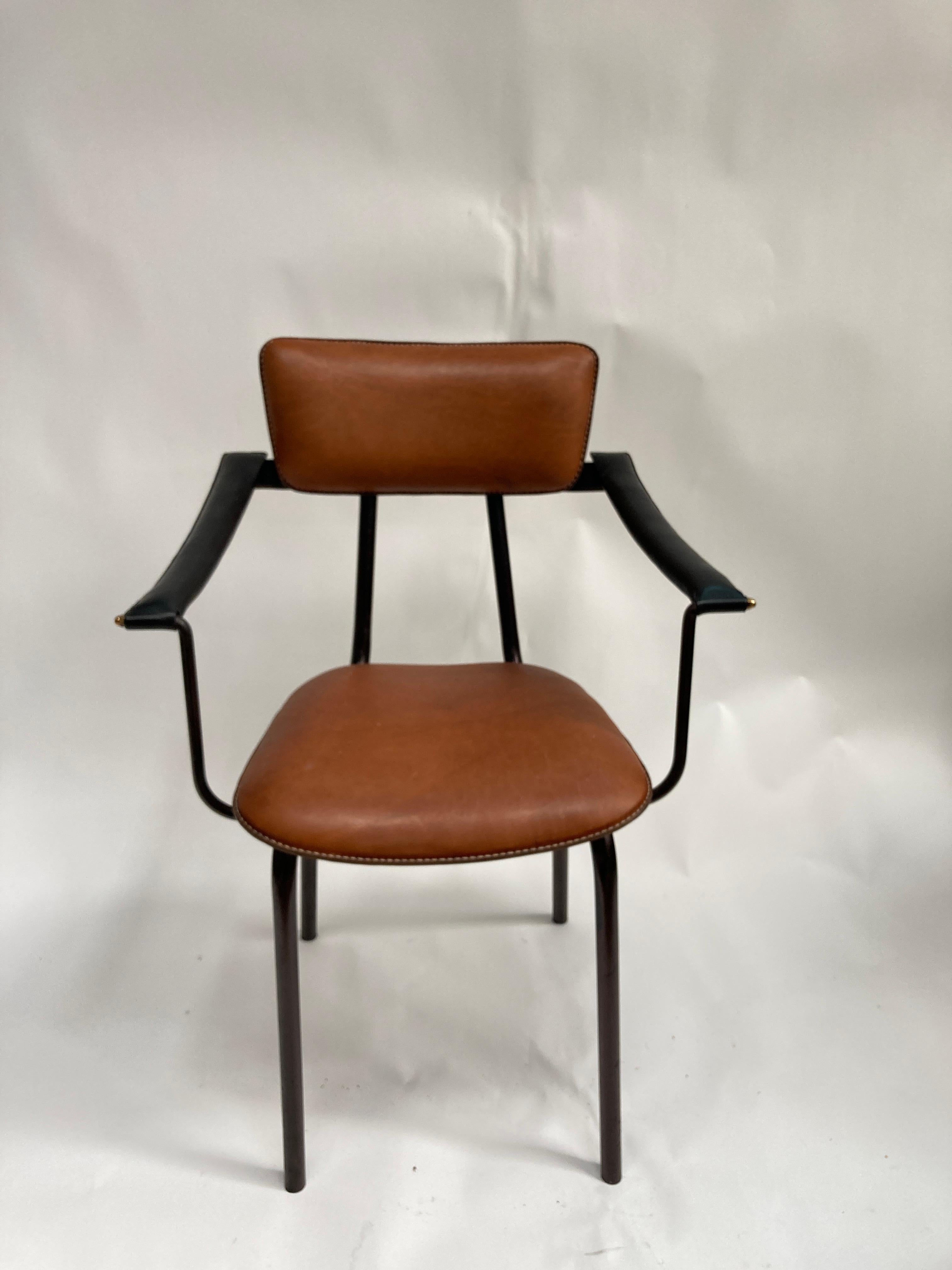 1950's Stitched leather armchair by Jacques Adnet  For Sale 4