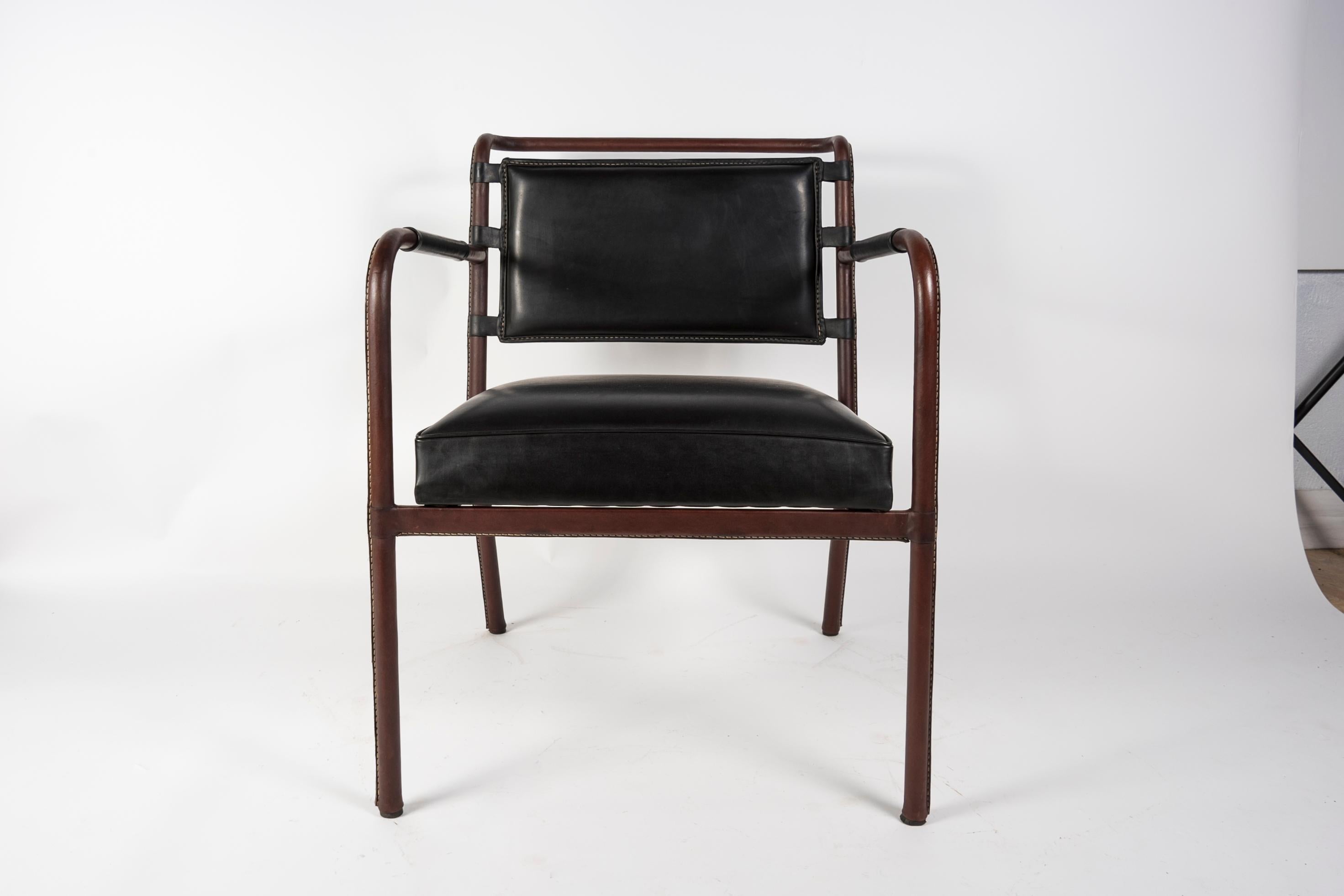 1950's Stitched Leather armchair by Jacques adnet For Sale 6