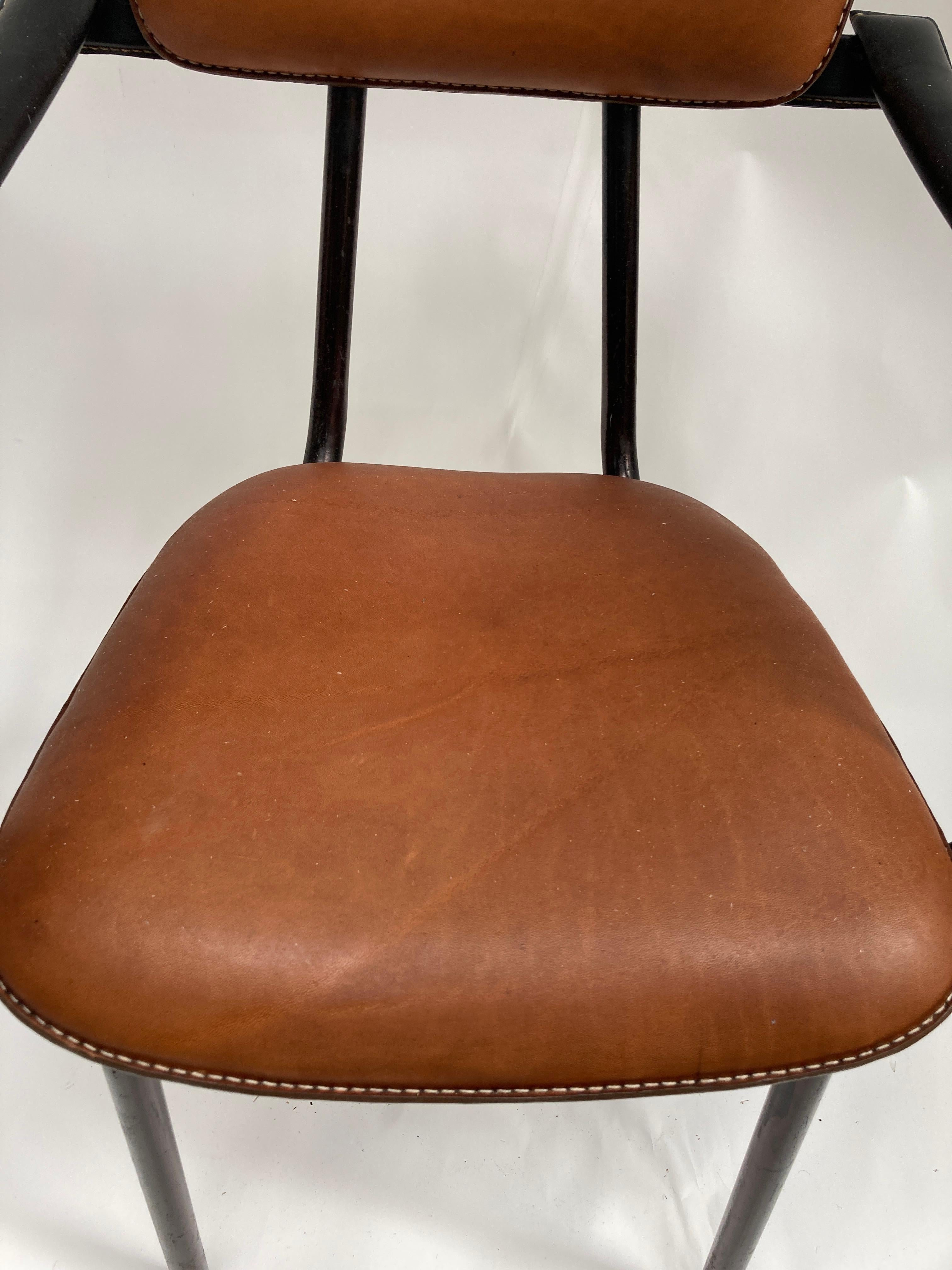 1950's Stitched leather armchair by Jacques Adnet  For Sale 5