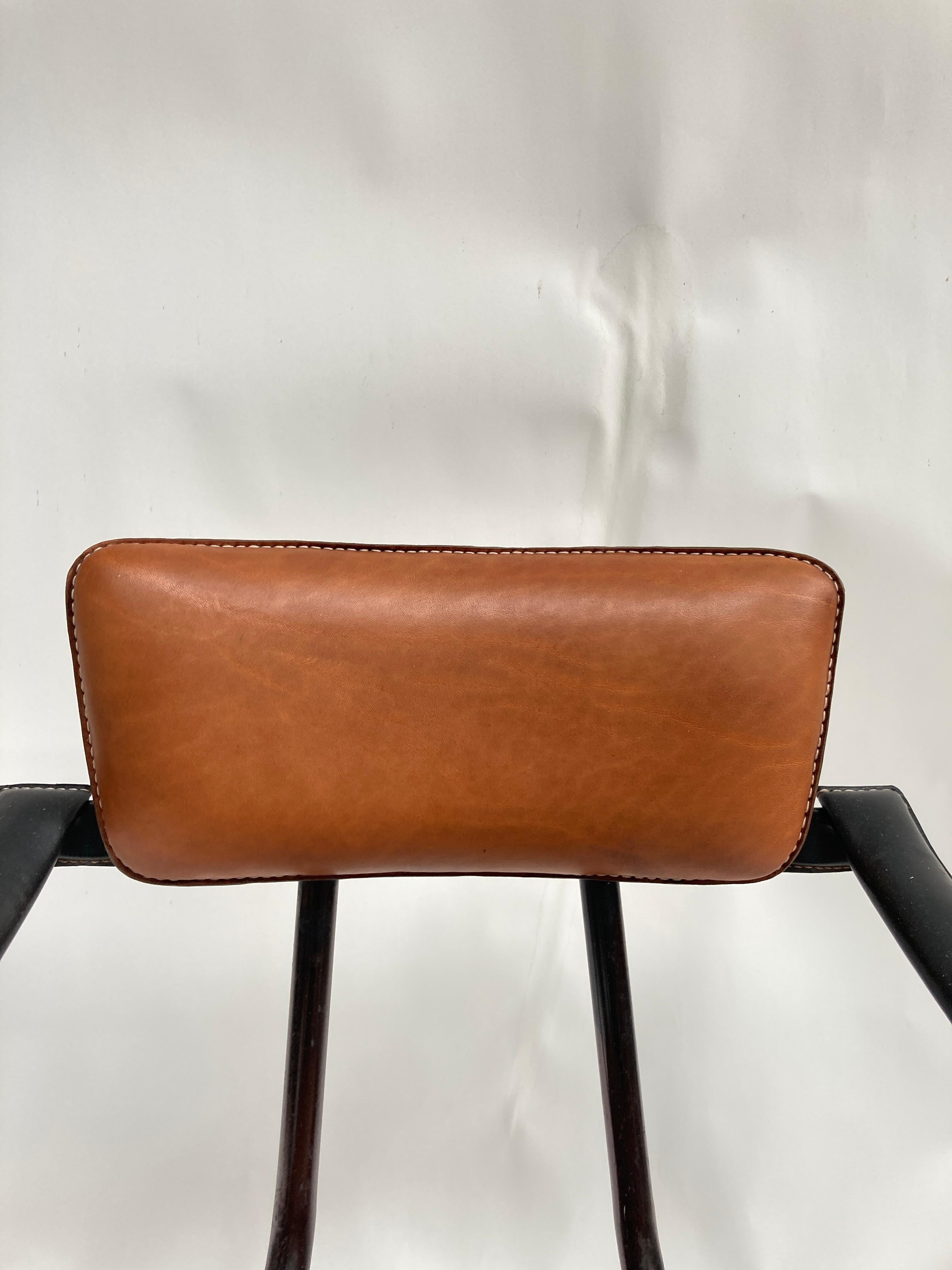 1950's Stitched leather armchair by Jacques Adnet  For Sale 6
