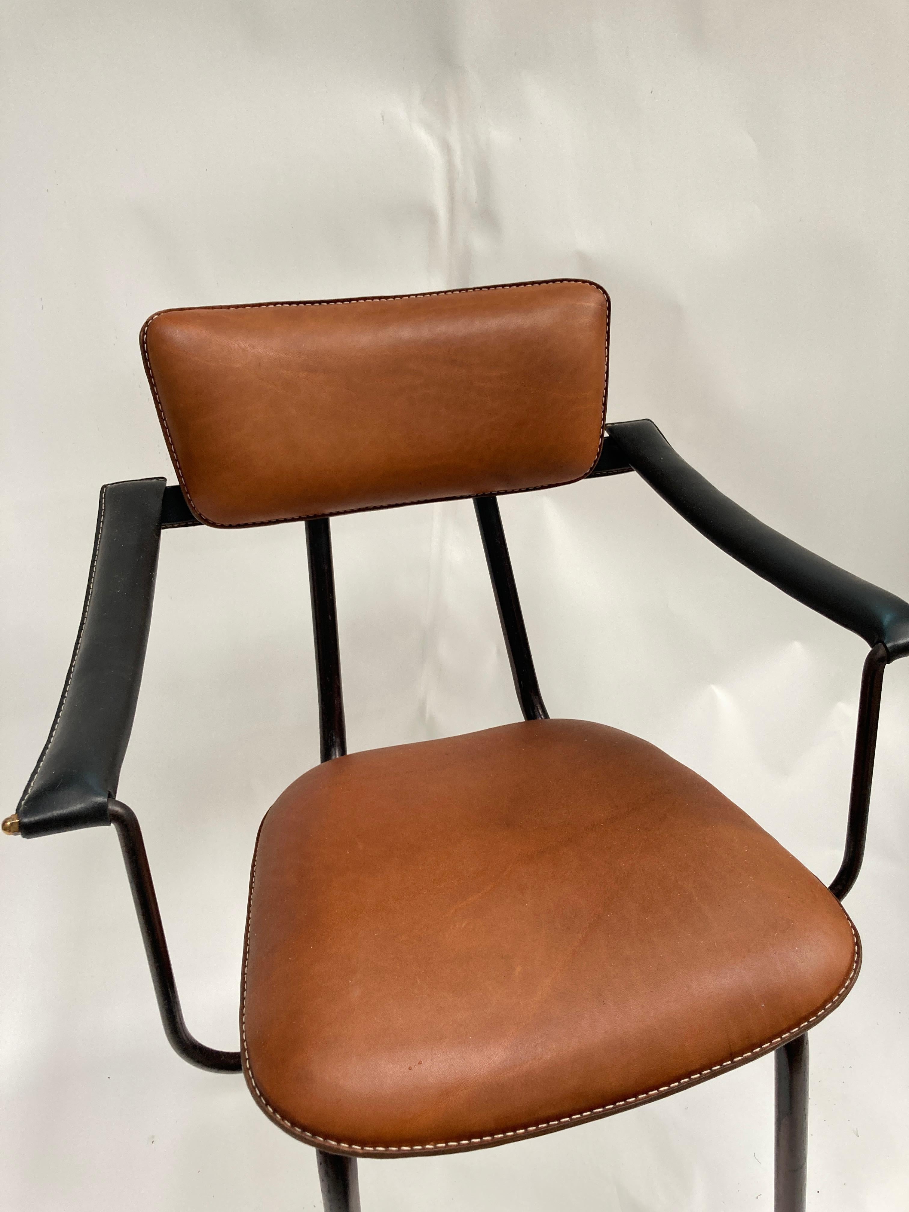 1950's Stitched leather armchair by Jacques Adnet  For Sale 7