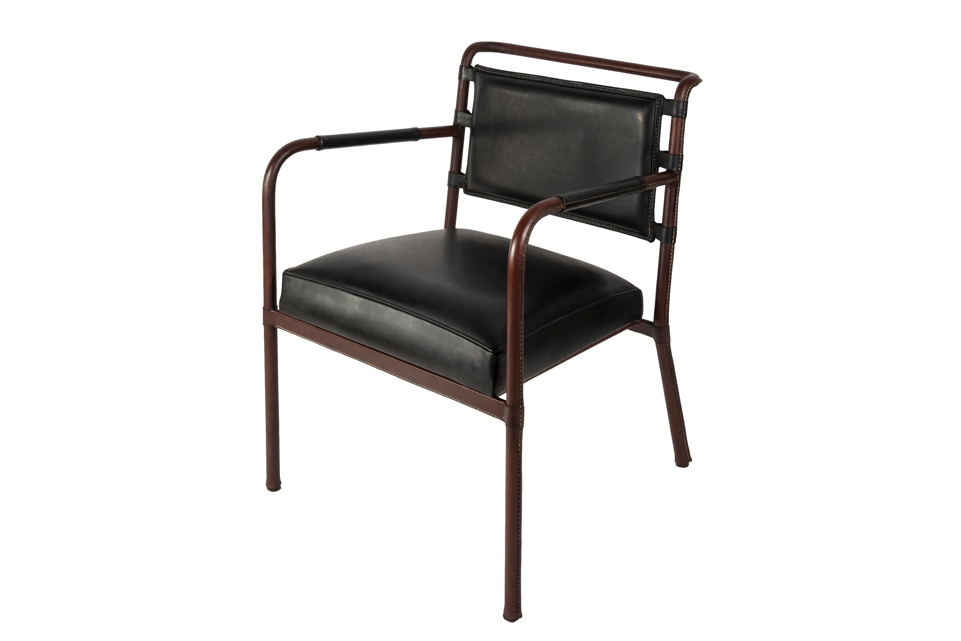 1950's Stitched Leather armchair by Jacques Adnet
France