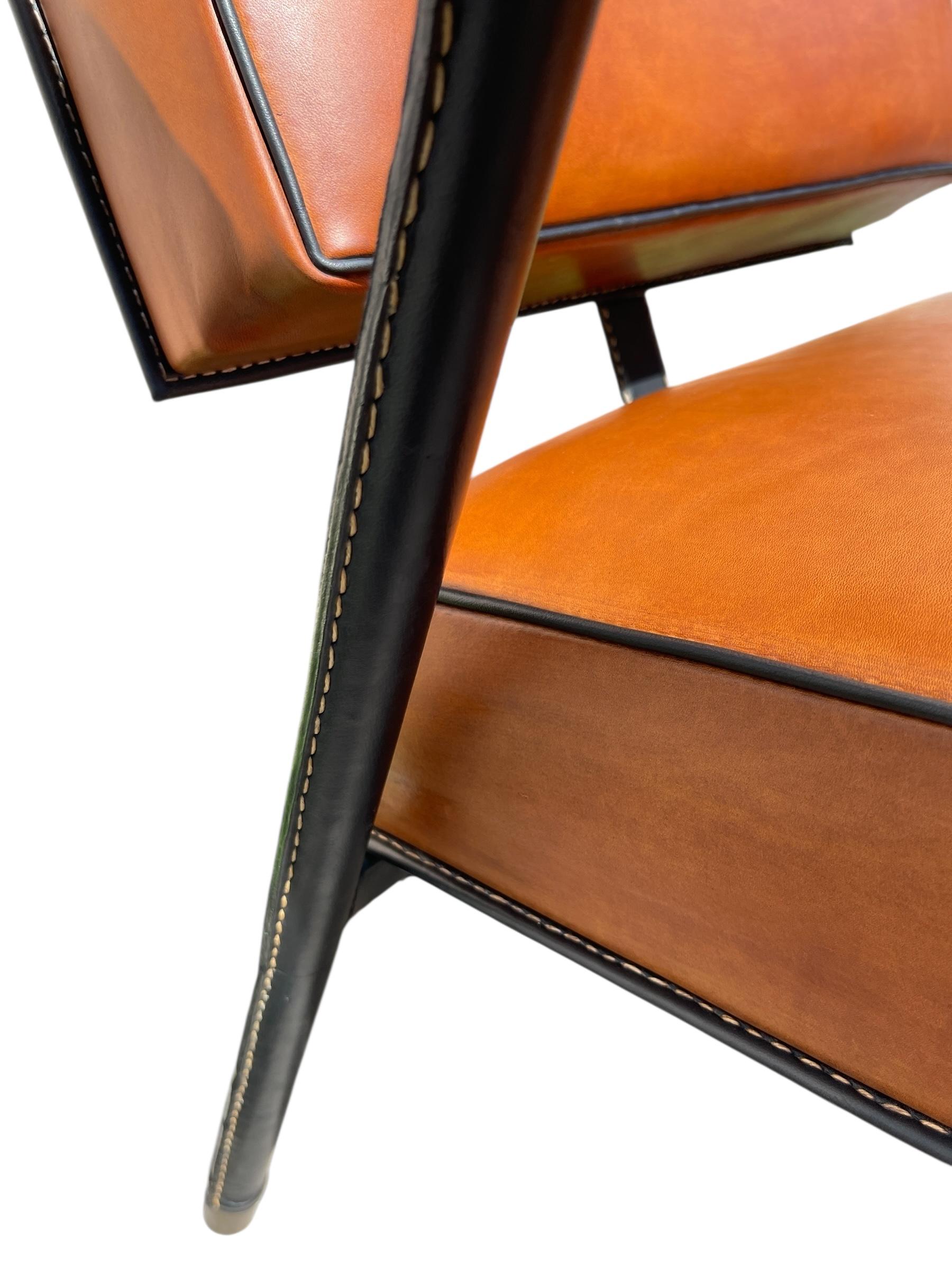 1950's Stitched leather armchair by Jacques Adnet In Good Condition For Sale In Bois-Colombes, FR