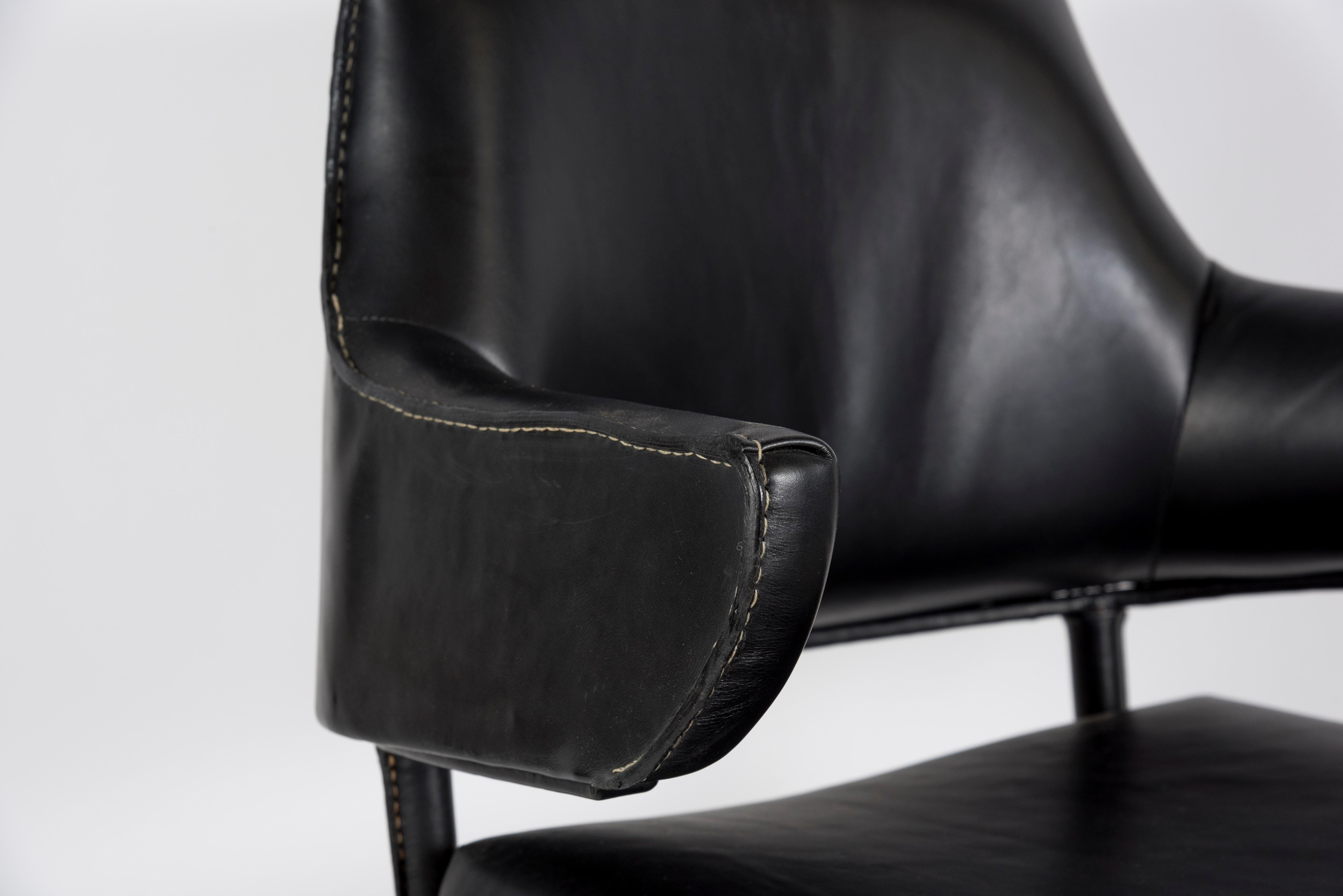 1950's Stitched Leather Armchair by Jacques Adnet For Sale 1