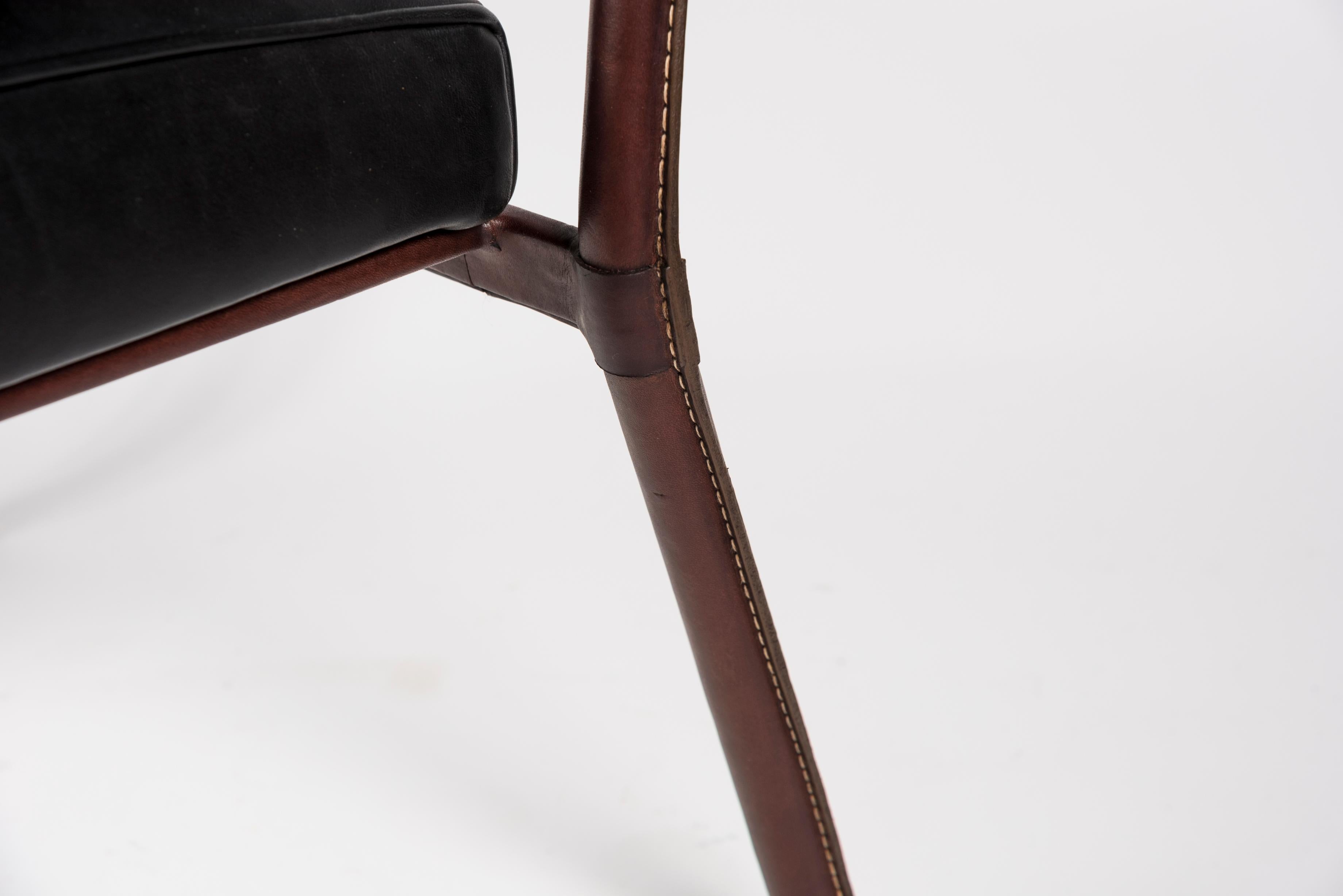 1950's Stitched Leather armchair by Jacques adnet For Sale 1