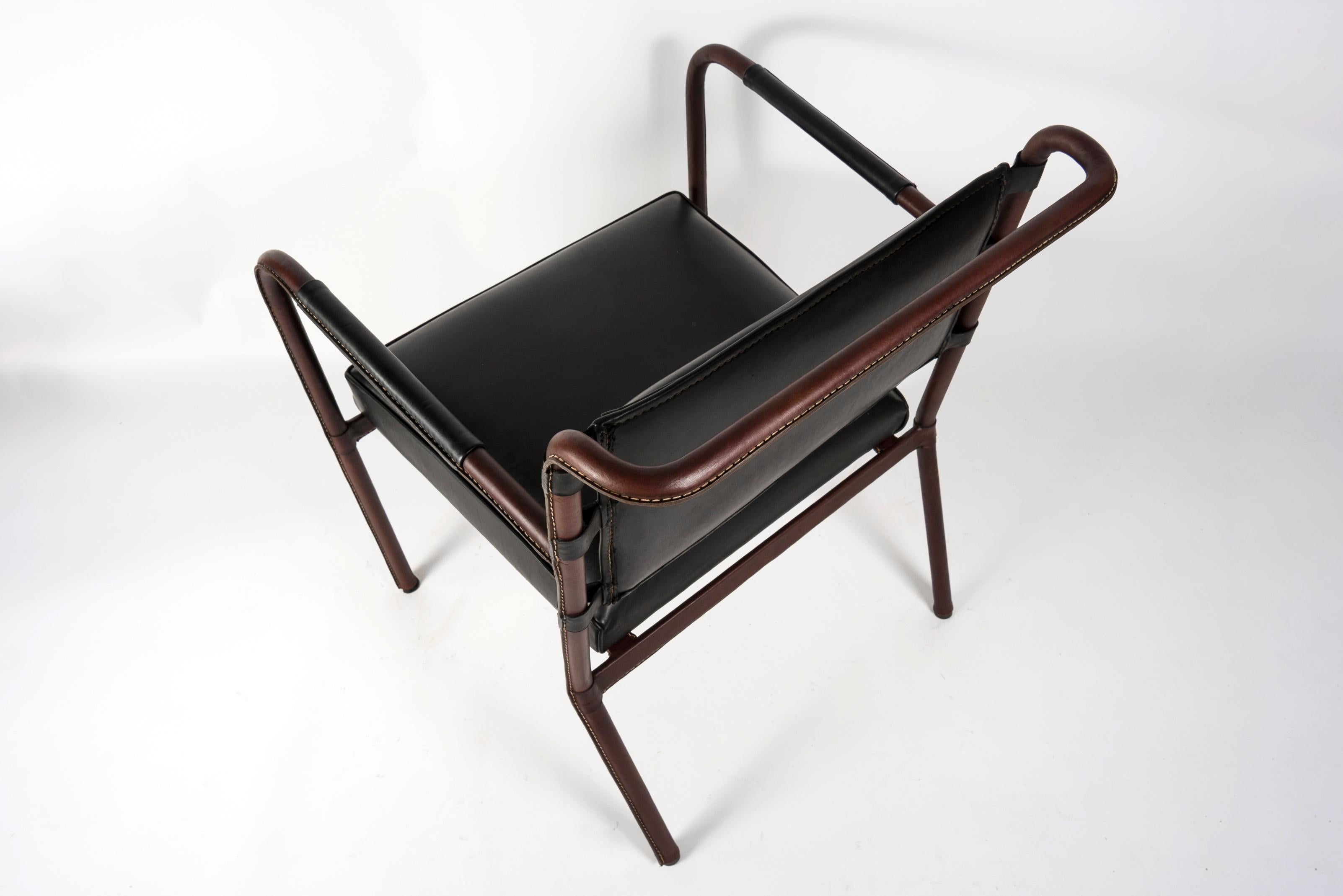 1950's Stitched Leather armchair by Jacques adnet For Sale 3