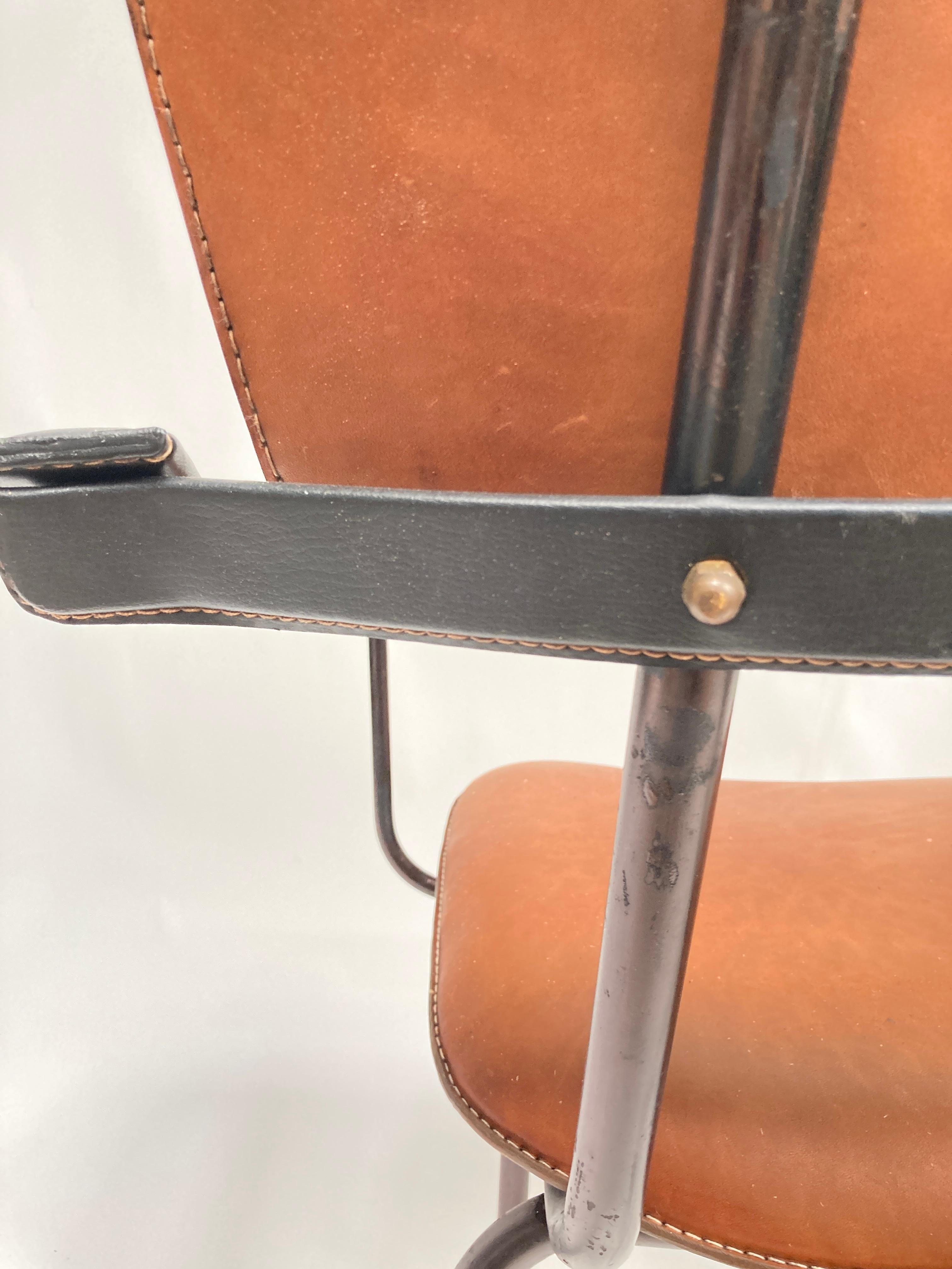 1950's Stitched leather armchair by Jacques Adnet  For Sale 2