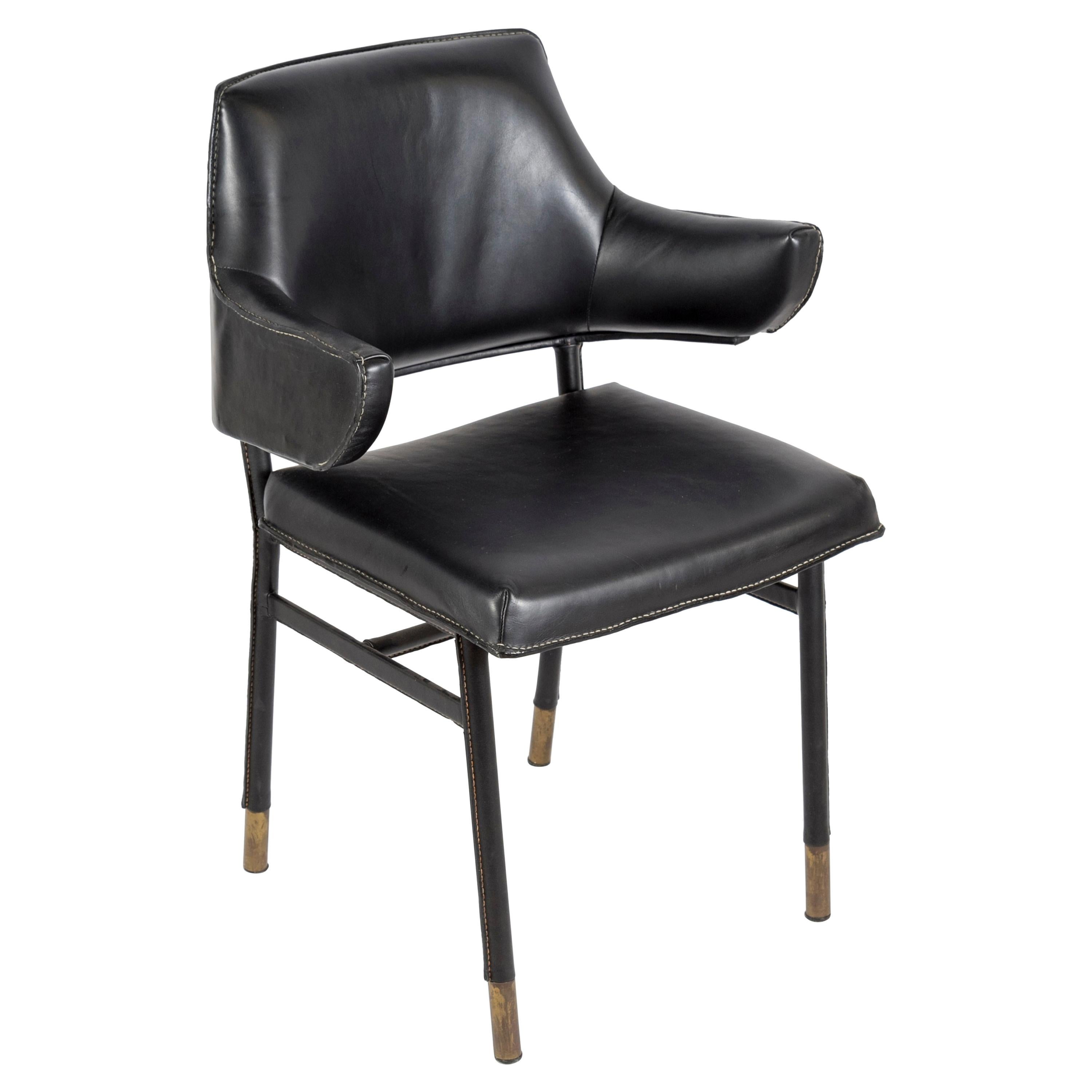 1950's Stitched Leather Armchair by Jacques Adnet