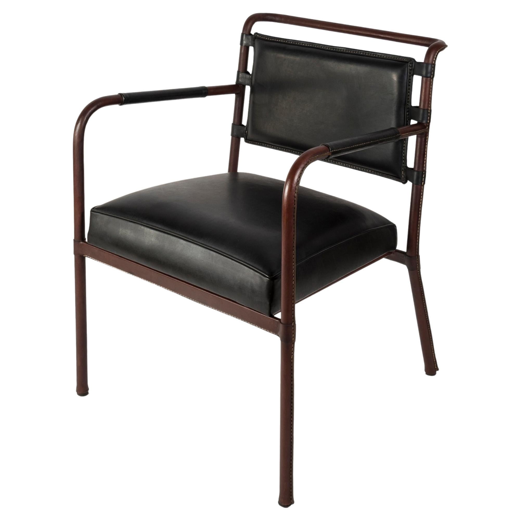 1950's Stitched Leather armchair by Jacques adnet For Sale