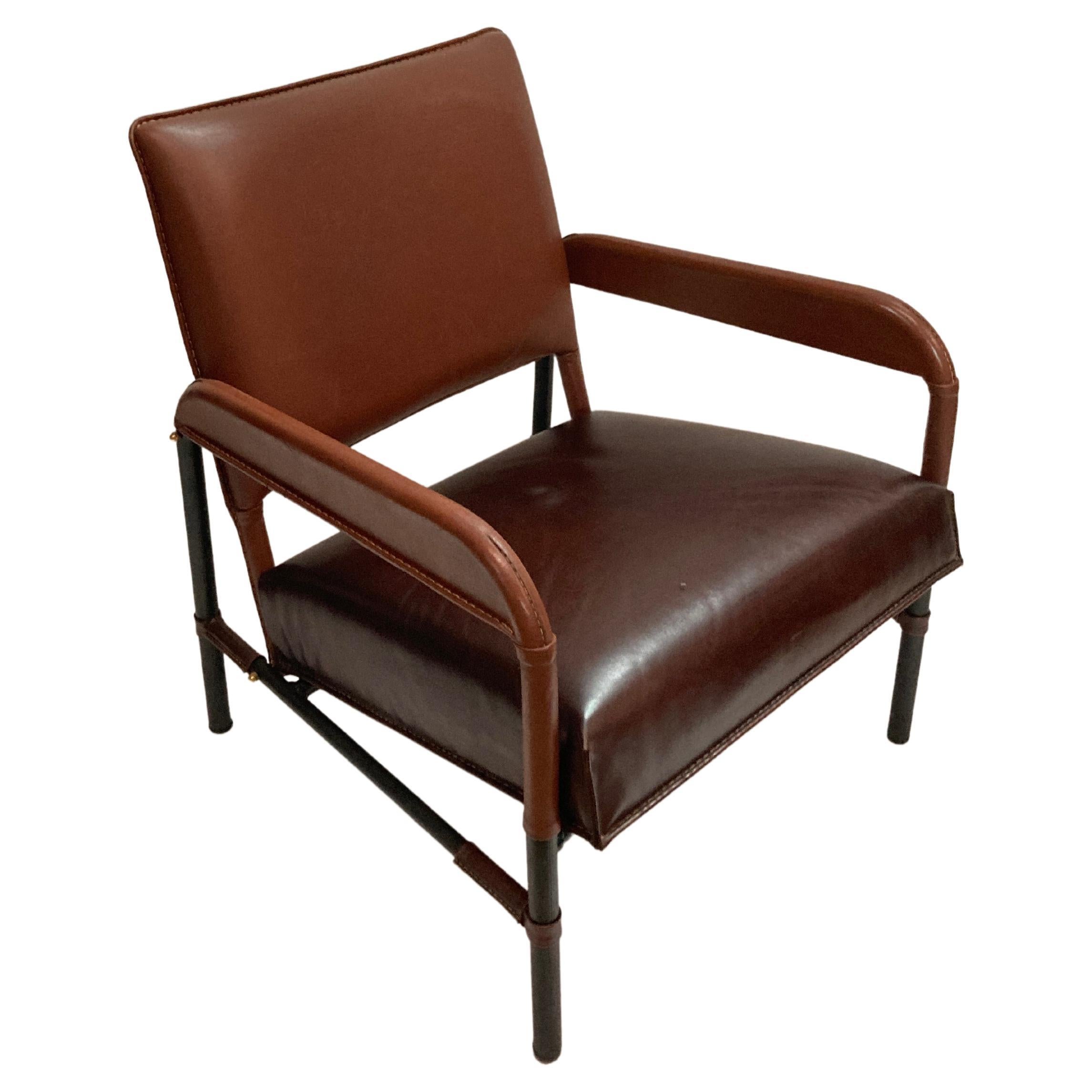 1950's Stitched leather armchair by Jacques Adnet  For Sale