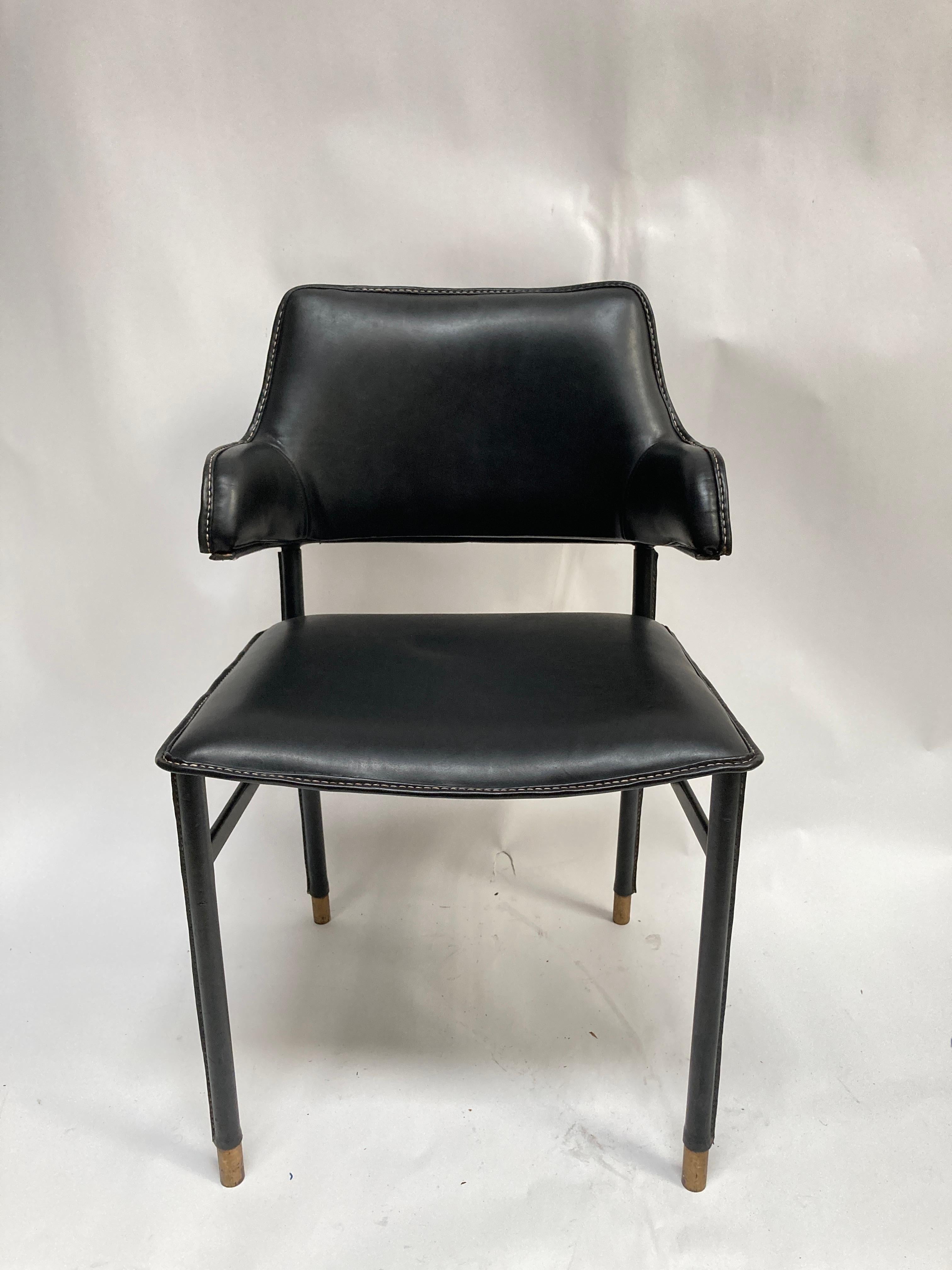 Mid-20th Century 1950's Stitched leather armchair by Jacques Asnet For Sale