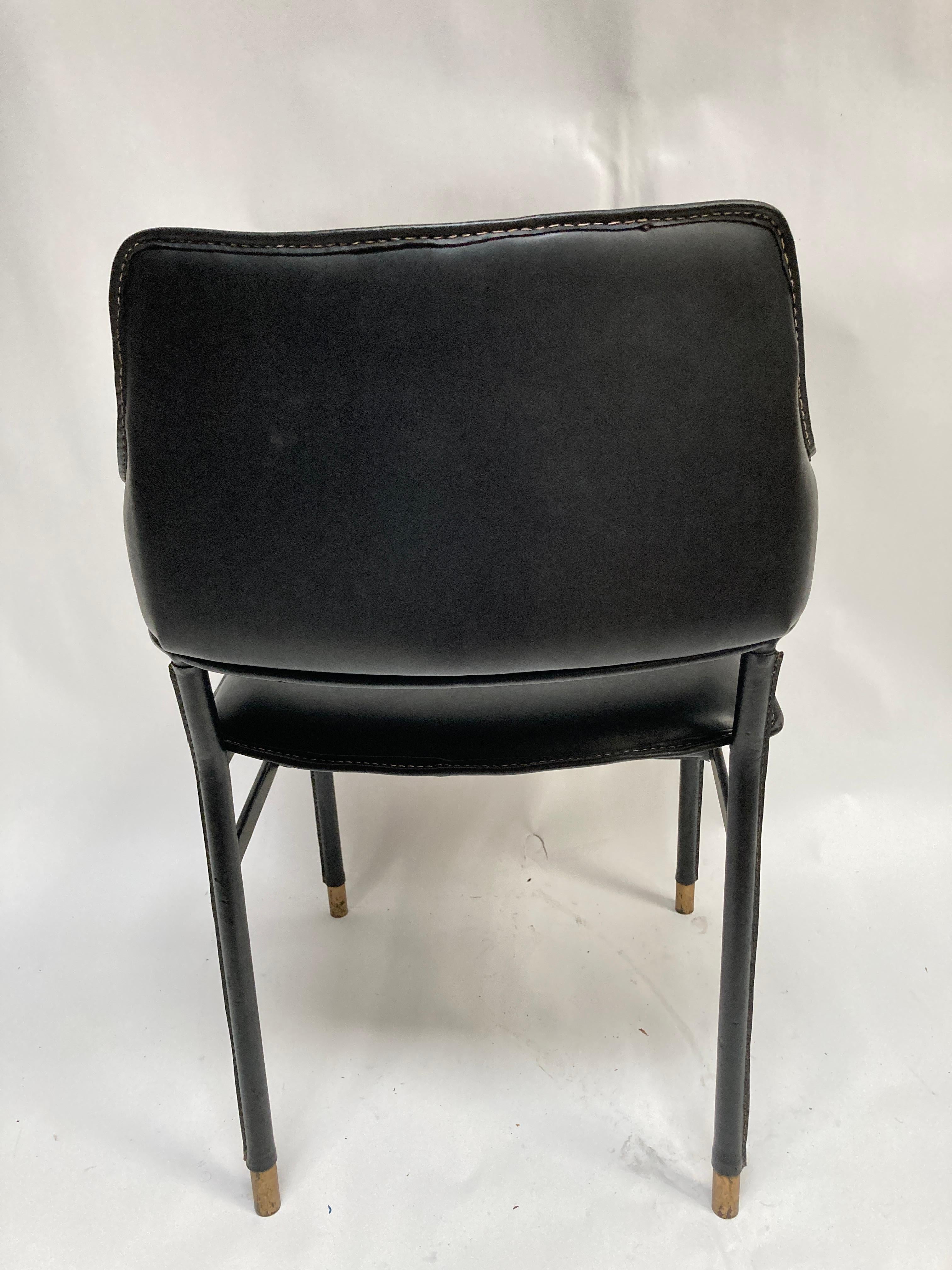 1950's Stitched leather armchair by Jacques Asnet For Sale 1