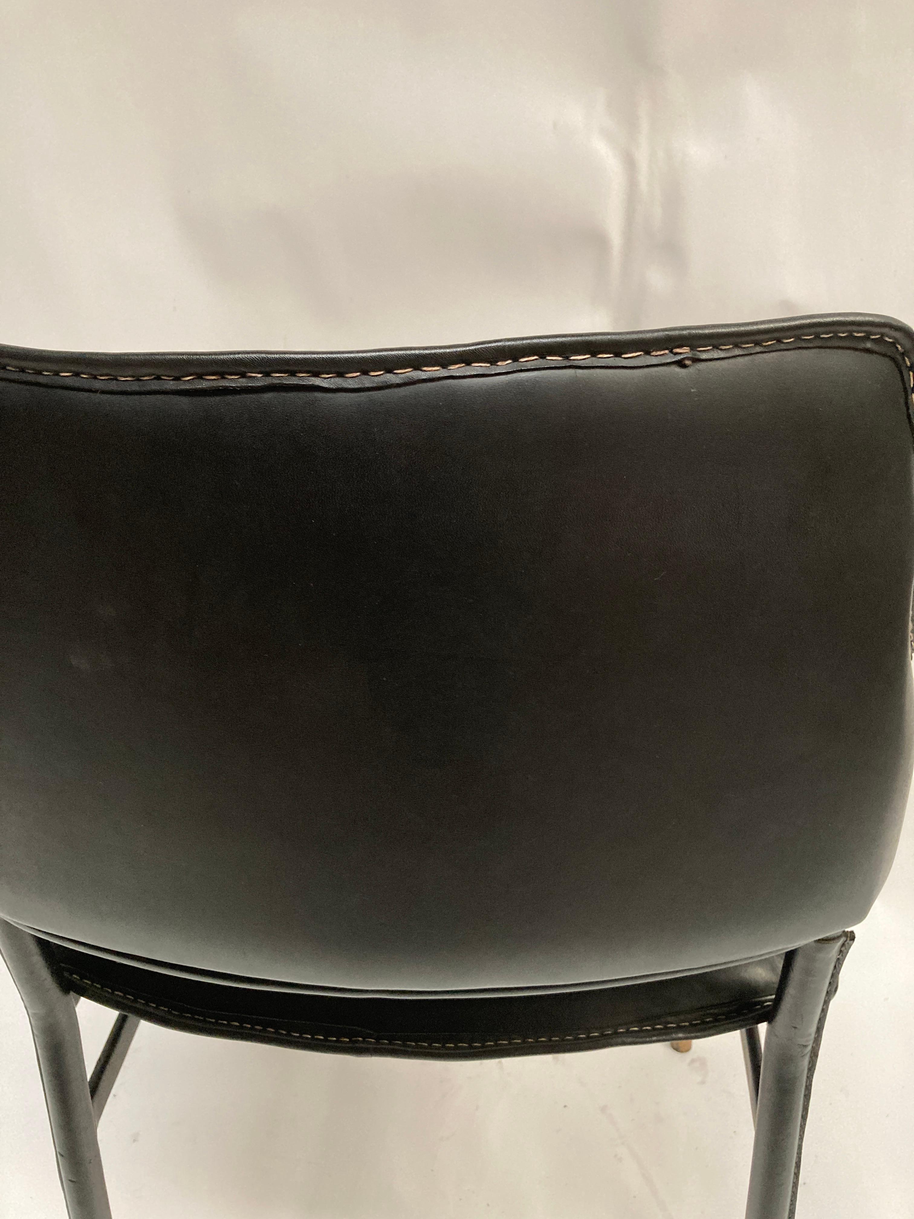 1950's Stitched leather armchair by Jacques Asnet For Sale 2